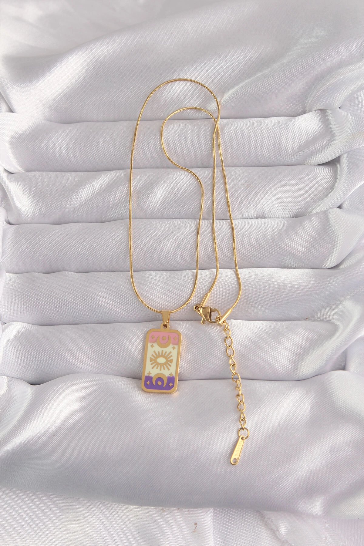 316L Çelik Gold Renk Karışık Mineli Ay Figür Tarot Kolye-1