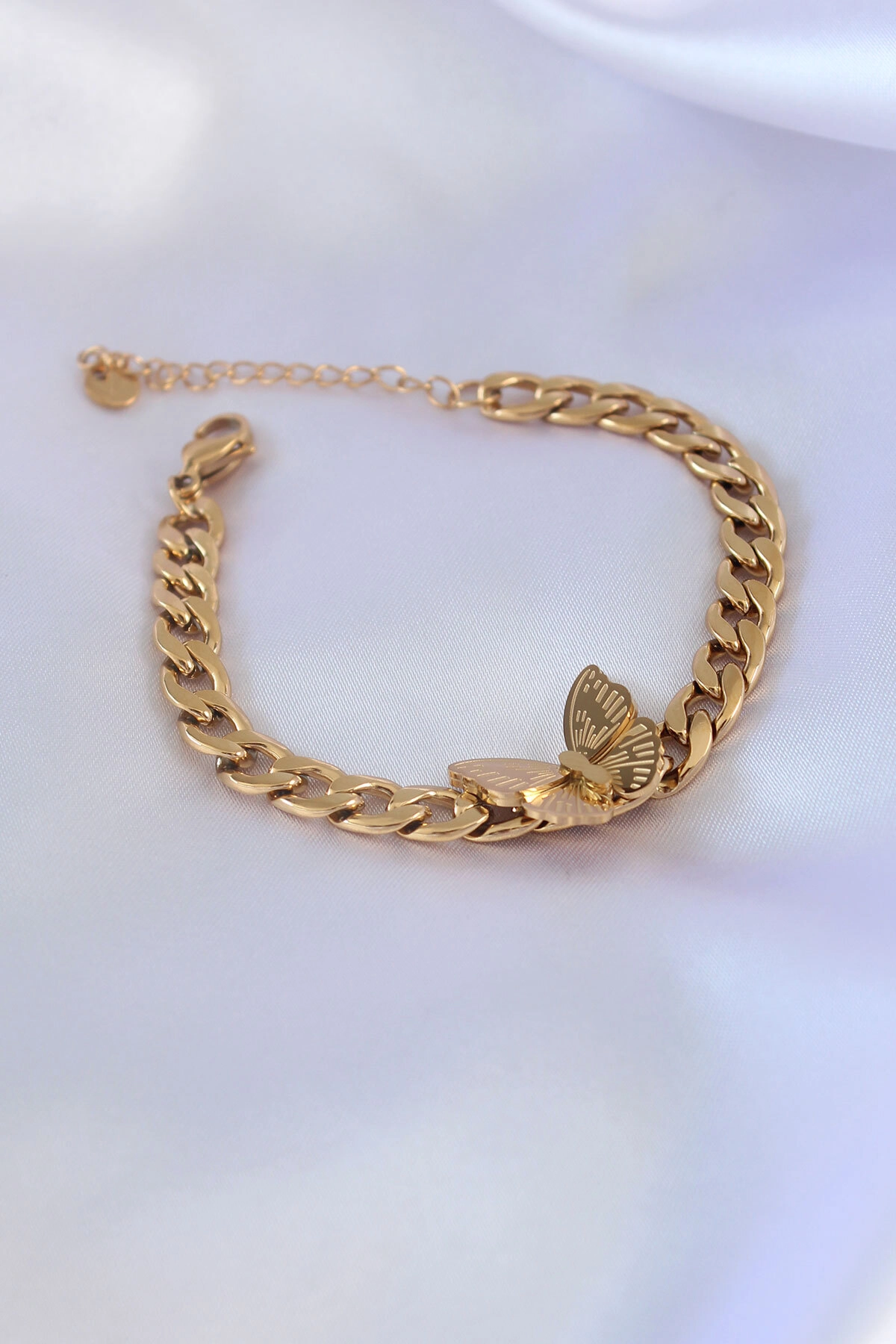 316L Çelik Gold Renk Kelebek Figür İşleme Detay Zincir Model Kadın Bileklik-1