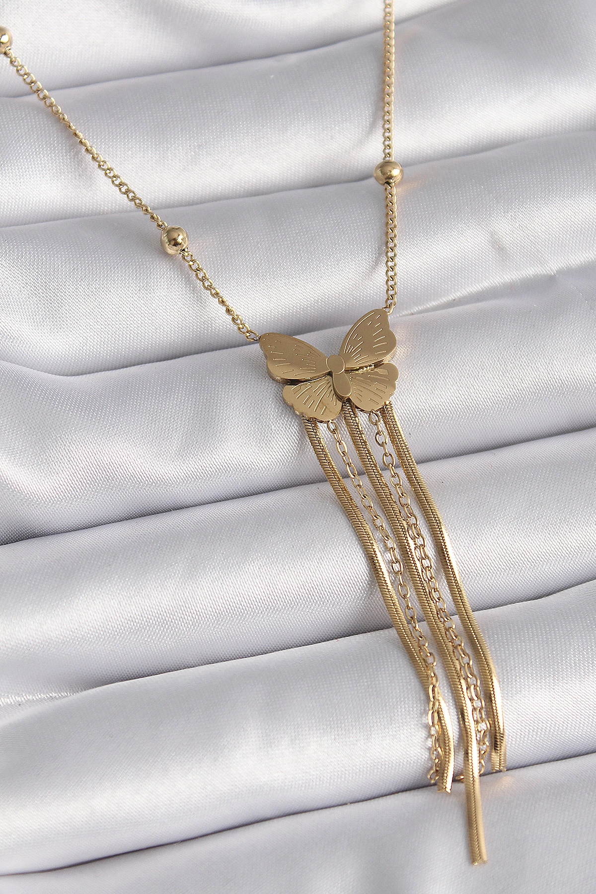 316L Çelik Gold Renk Kelebek Figür Sallantı İtalyan Zincirli Kadın Kolye-0