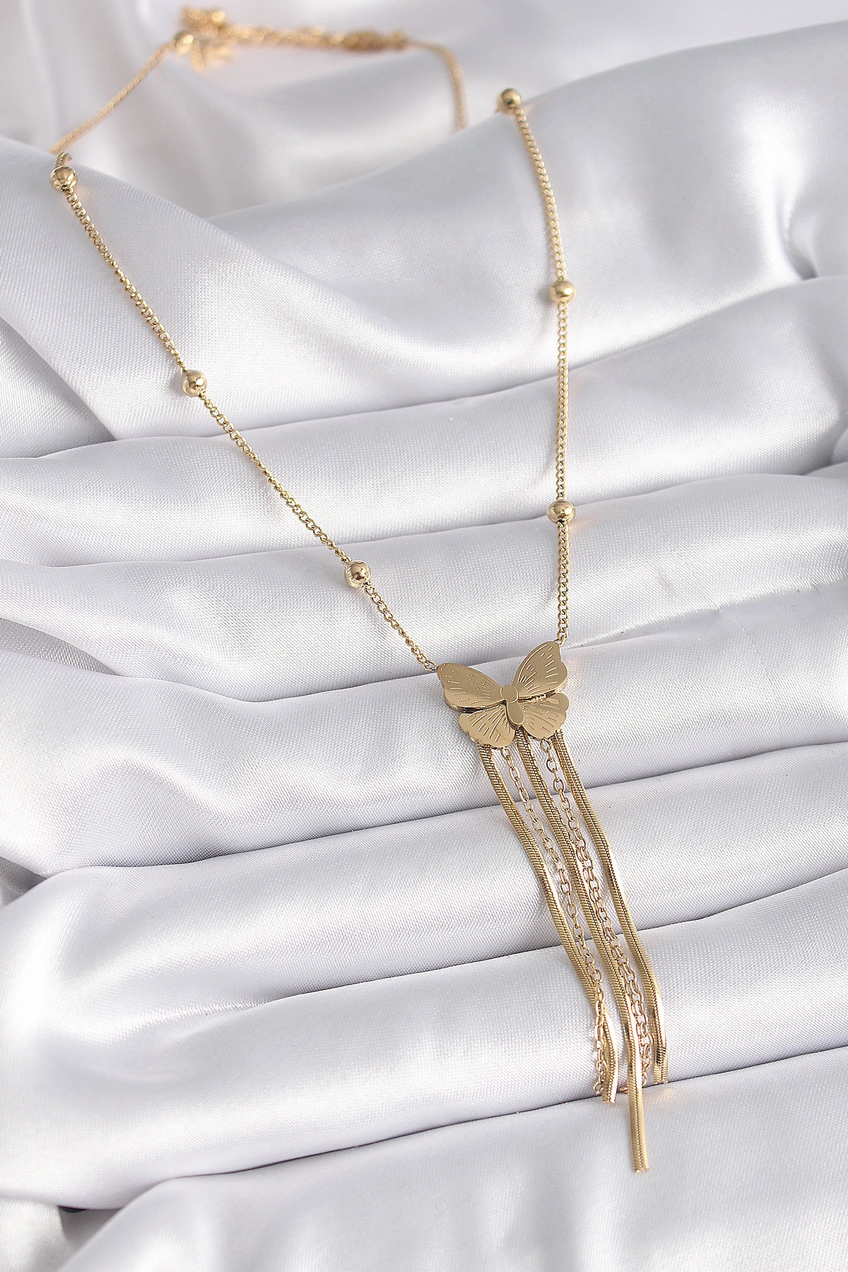 316L Çelik Gold Renk Kelebek Figür Sallantı İtalyan Zincirli Kadın Kolye-1