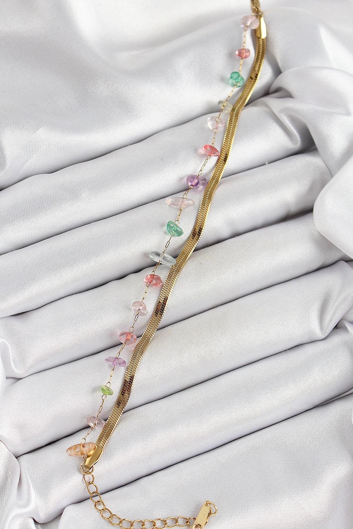 316L Çelik Gold Renk Kristal Karışık Renkli Taşlı Kadın Bileklik-0