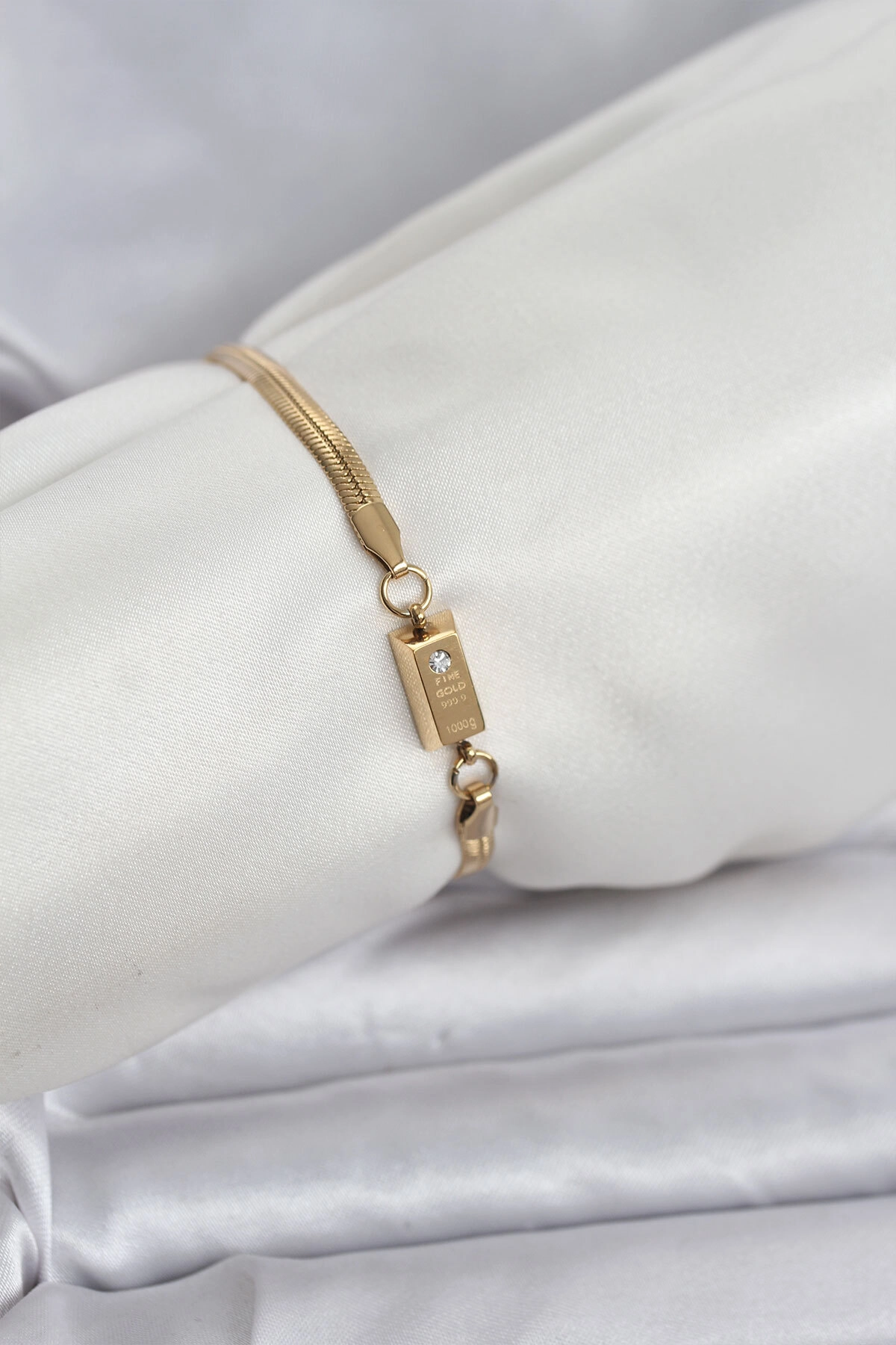 316L Çelik Gold Renk Külçe Altın Model Kadın Bileklik-0