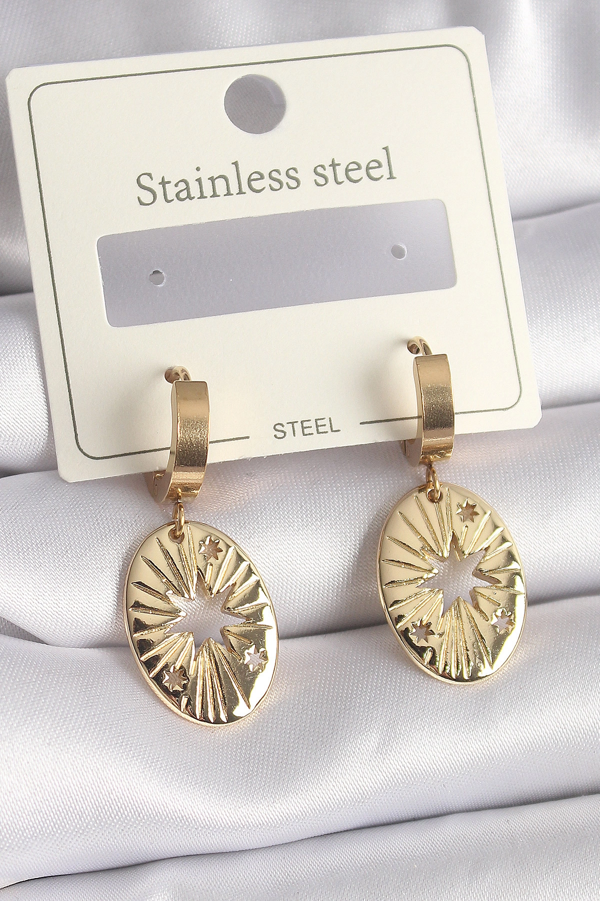 316L Çelik Gold Renk Kutup Yıldız İşleme Kadın Küpe-0