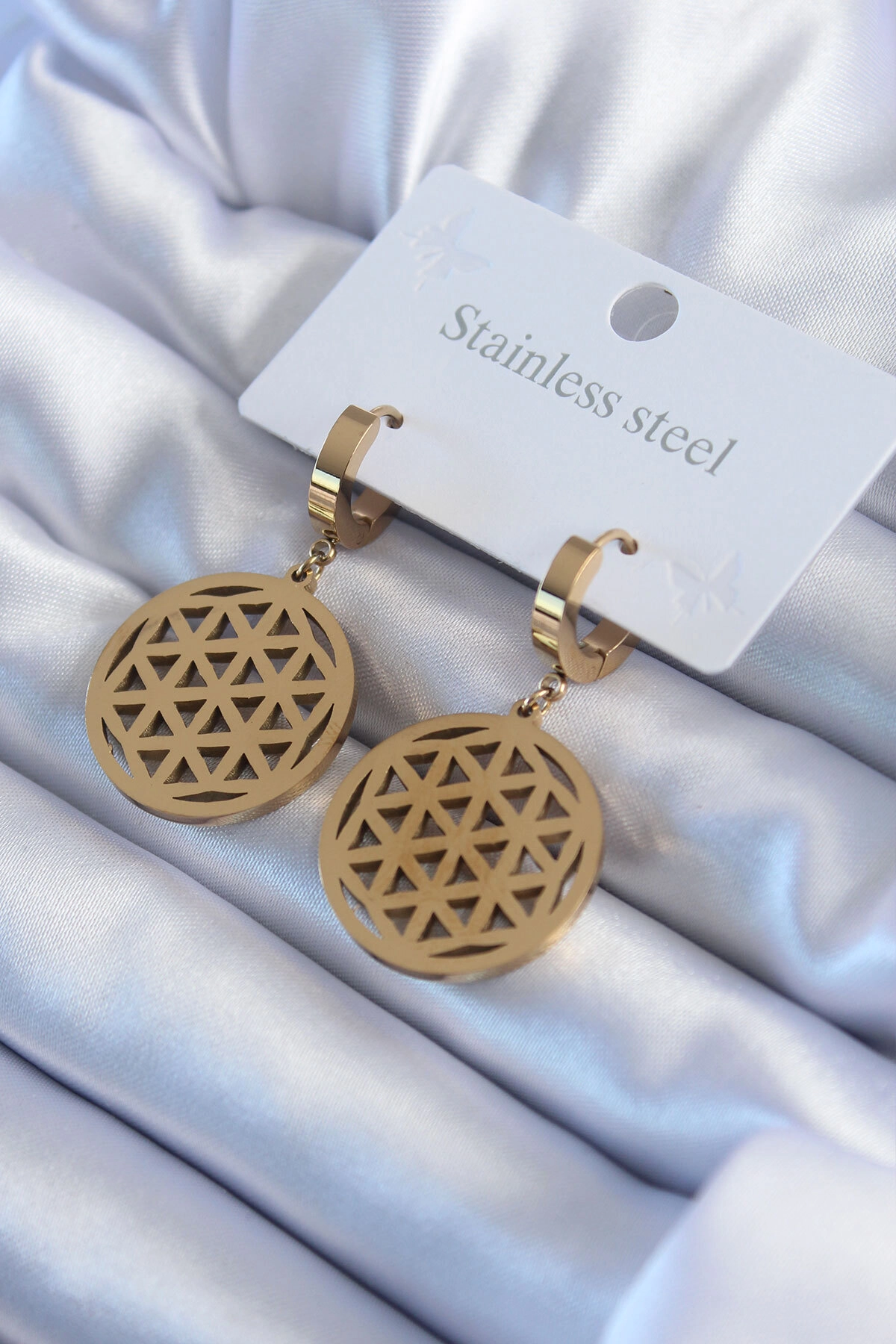 316L Çelik Gold Renk Lotus Model Kadın Küpe-0