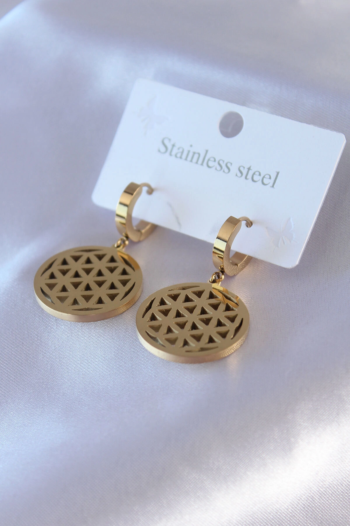 316L Çelik Gold Renk Lotus Model Kadın Küpe-0