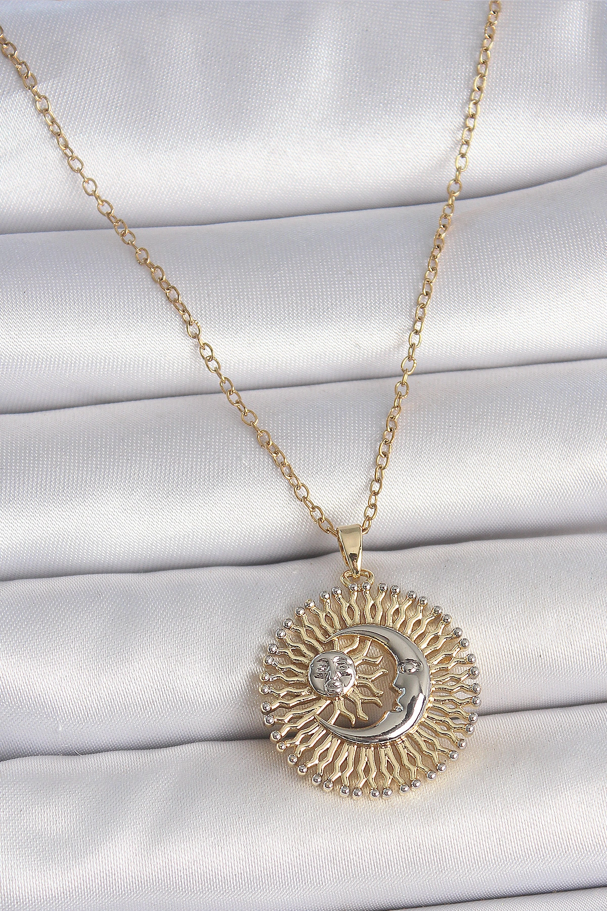 316L Çelik Gold Renk Mix Renk Ay Güneş Model Kadın Kolye-0