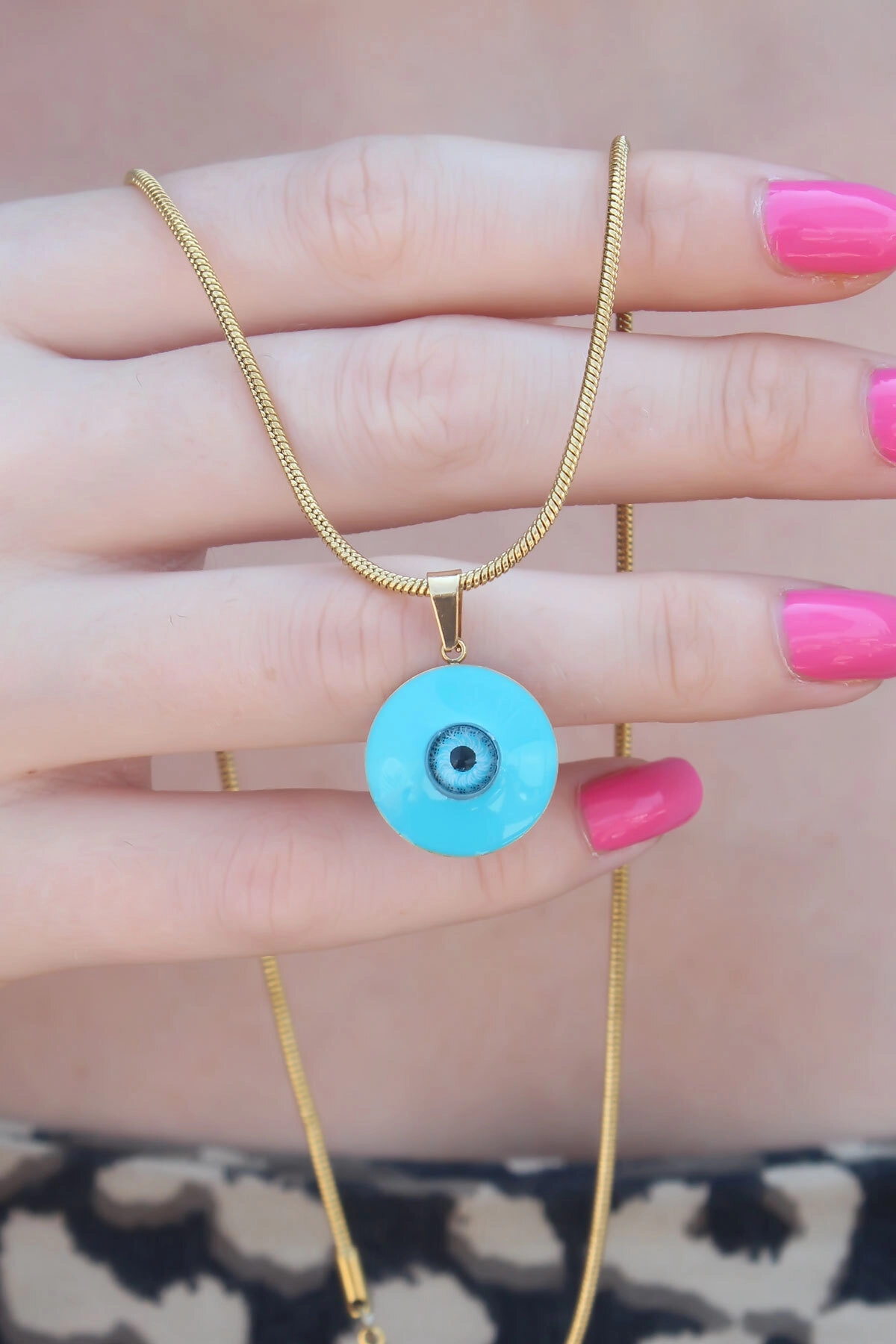 316L Çelik Gold Renk Nazar Boncuk Model Kadın Kolye-0