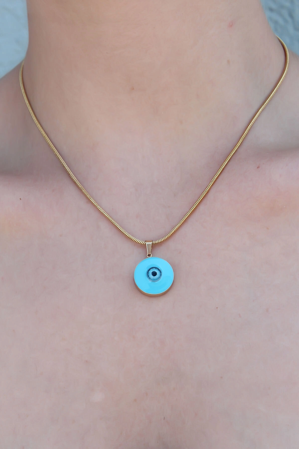 316L Çelik Gold Renk Nazar Boncuk Model Kadın Kolye-1