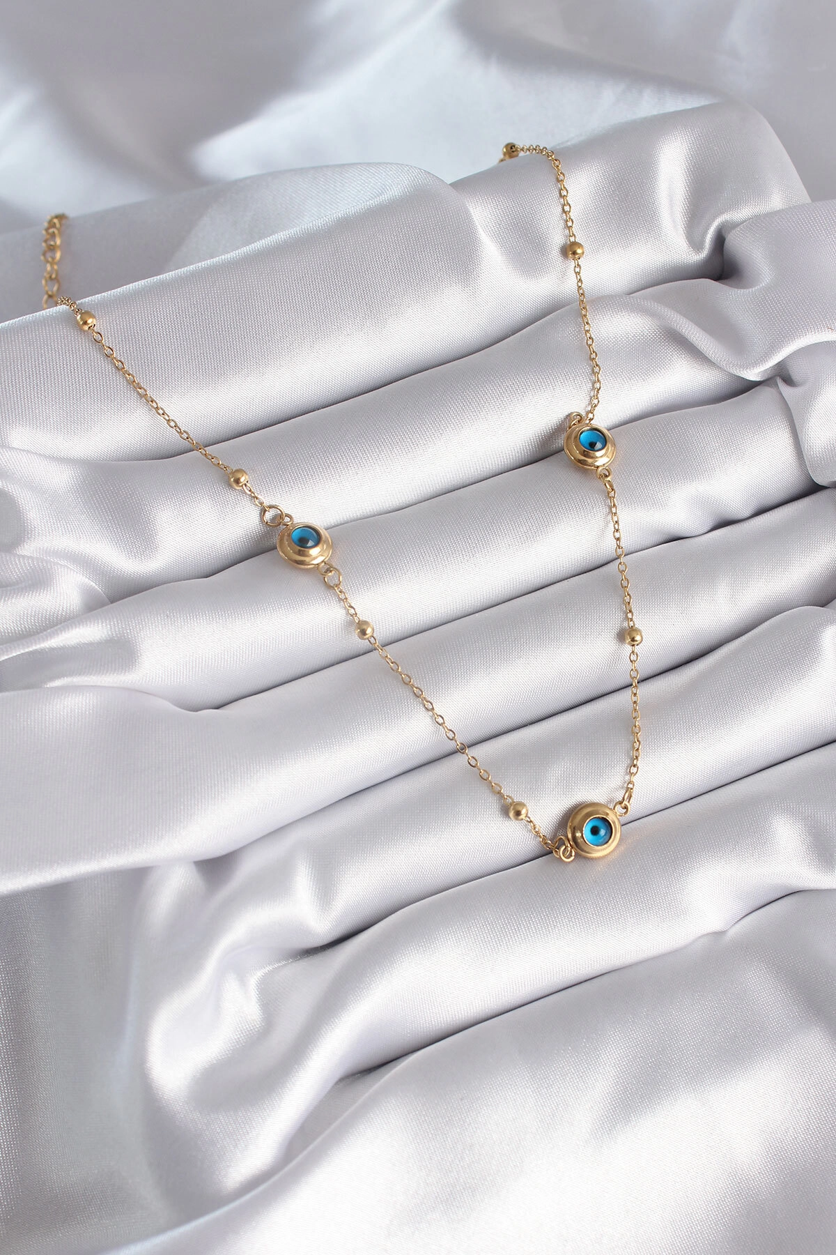 316L Çelik Gold Renk Nazar Boncuk Model Kadın Kolye-1