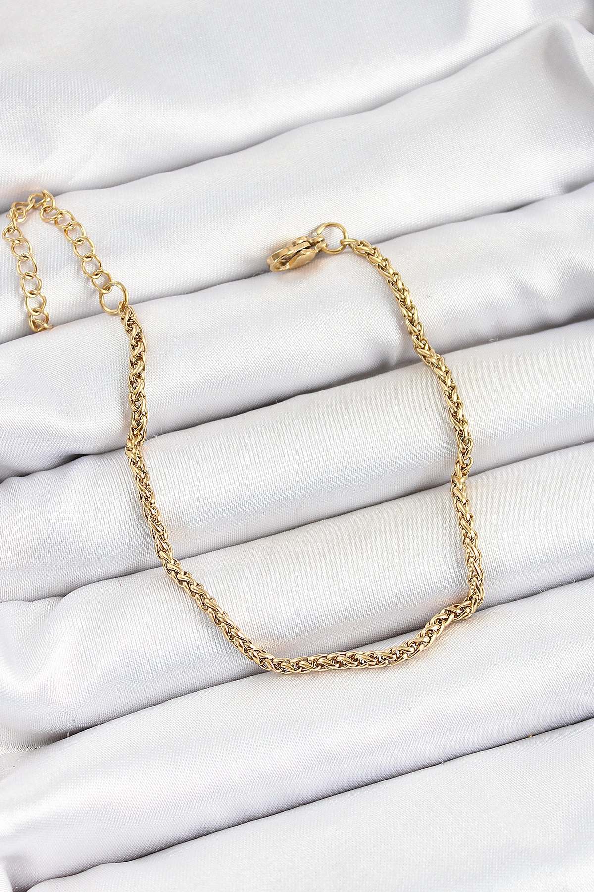 316L Çelik Gold Renk Örgü Burgu Zincir Erkek Bileklik-0