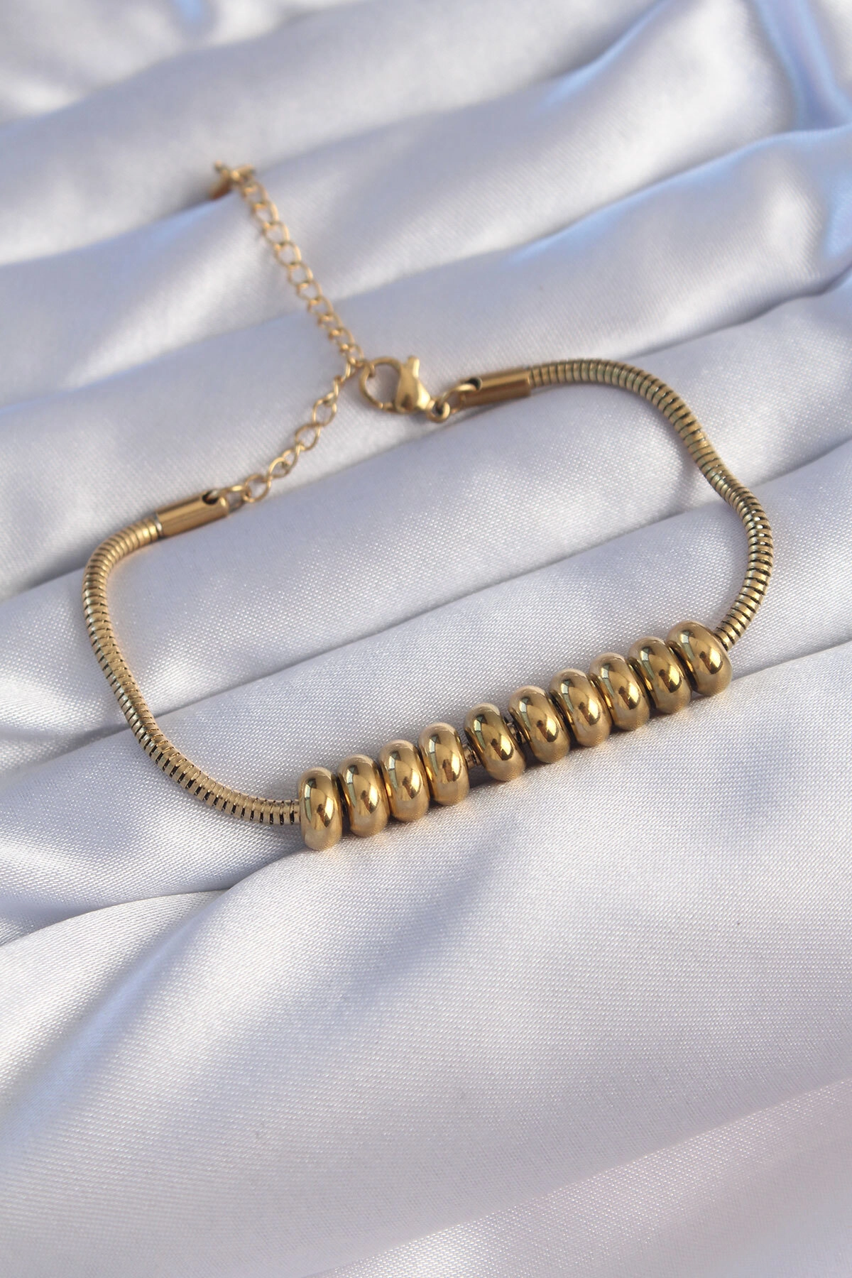 316L Çelik Gold Renk Oval Figürlü Bileklik-0