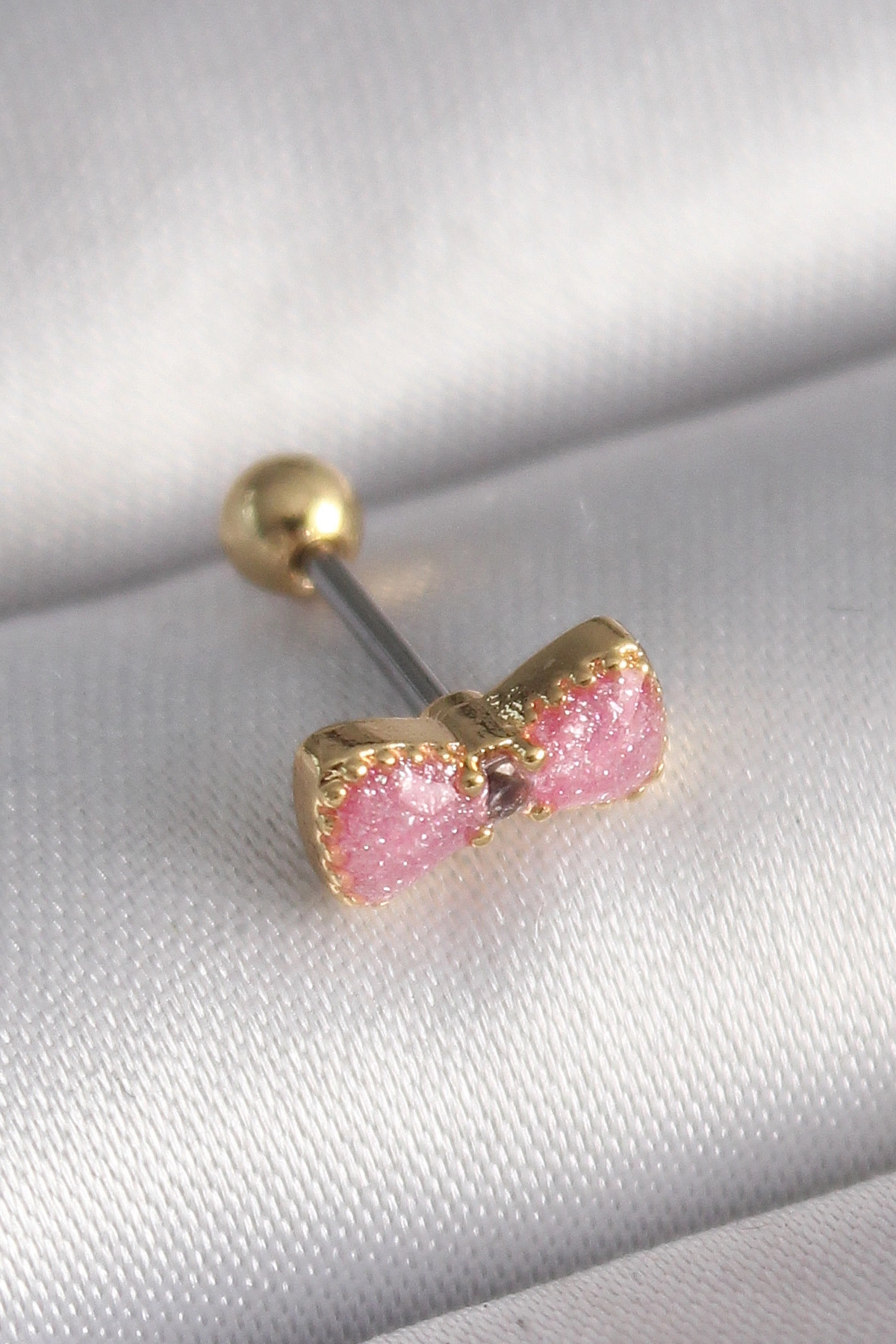 316L Çelik Gold Renk Pembe Fiyonk Model Tragus Piercing-0
