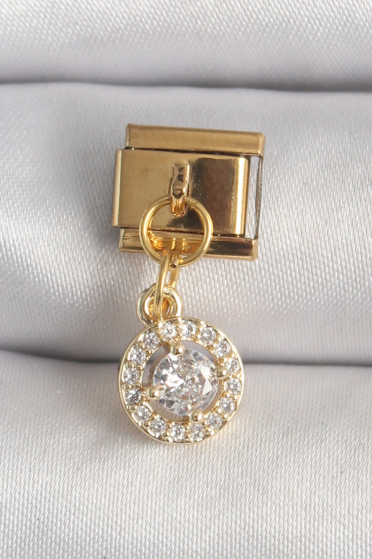 316L Çelik Gold Renk Sallantı Daire Zirkon Taşlı Nomination Charm-0