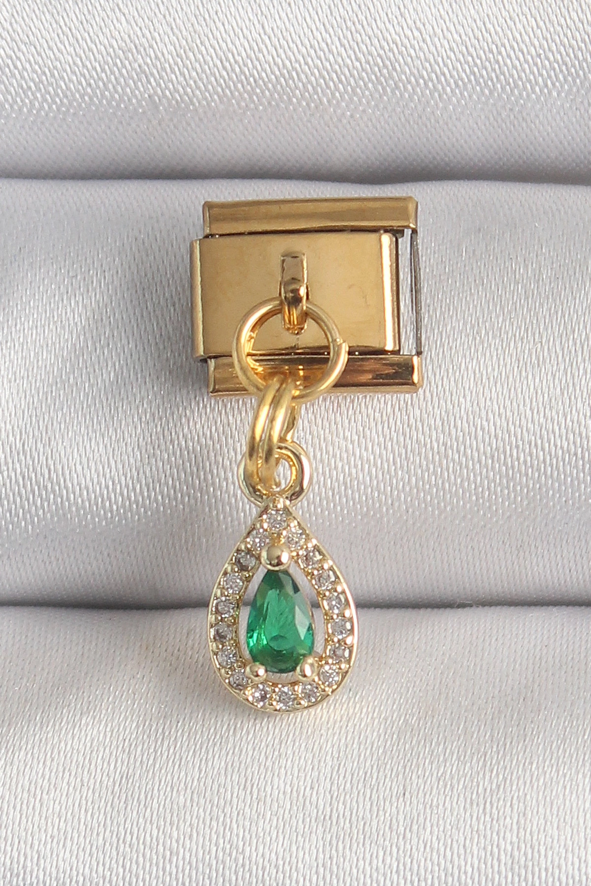316L Çelik Gold Renk Sallantı Damla Yeşil Zirkon Taşlı Nomination Charm-0