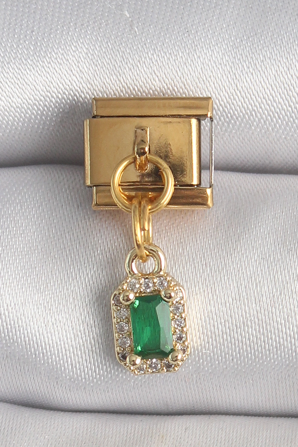 316L Çelik Gold Renk Sallantı Kare Yeşil Zirkon Taşlı Nomination Charm-0