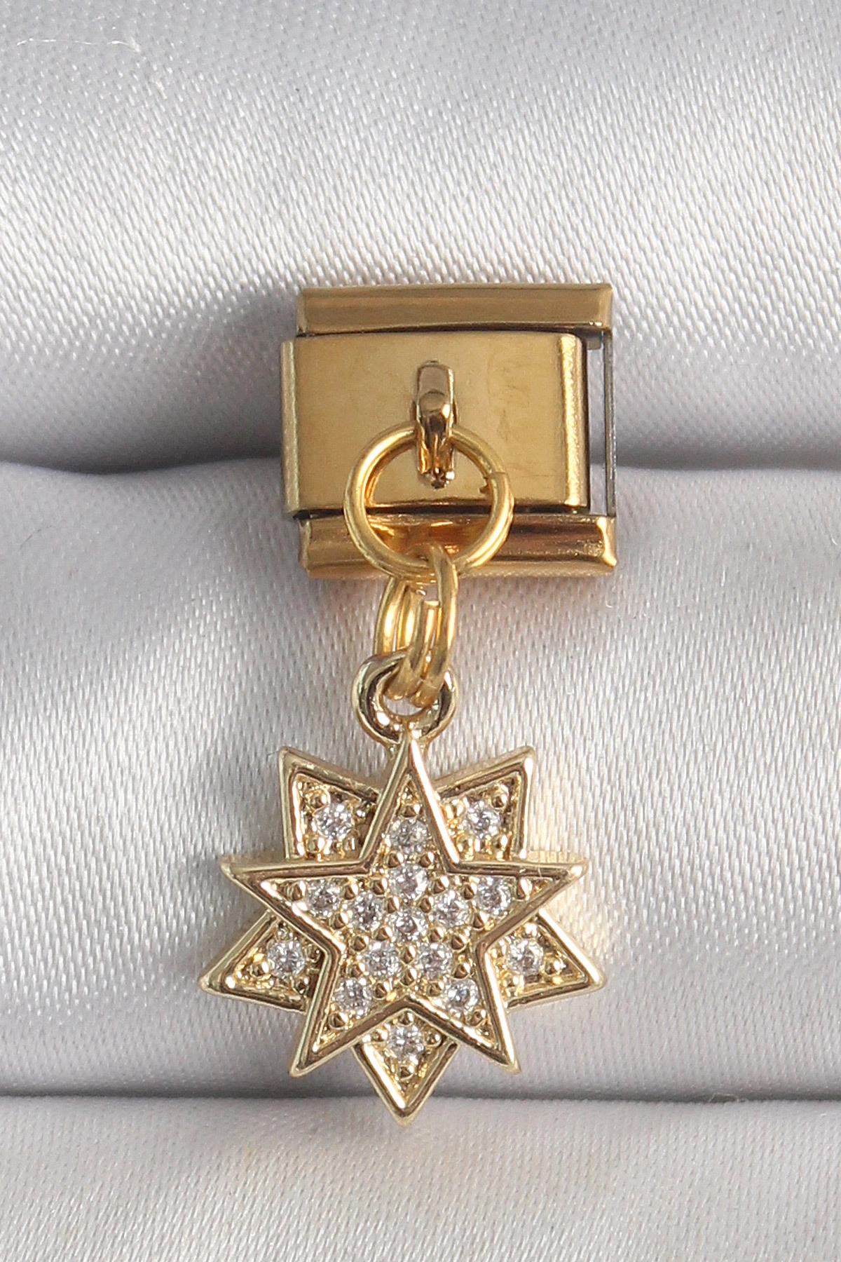 316L Çelik Gold Renk Sallantı Zirkon Taşlı Yıldız Model Nomination Charm-0
