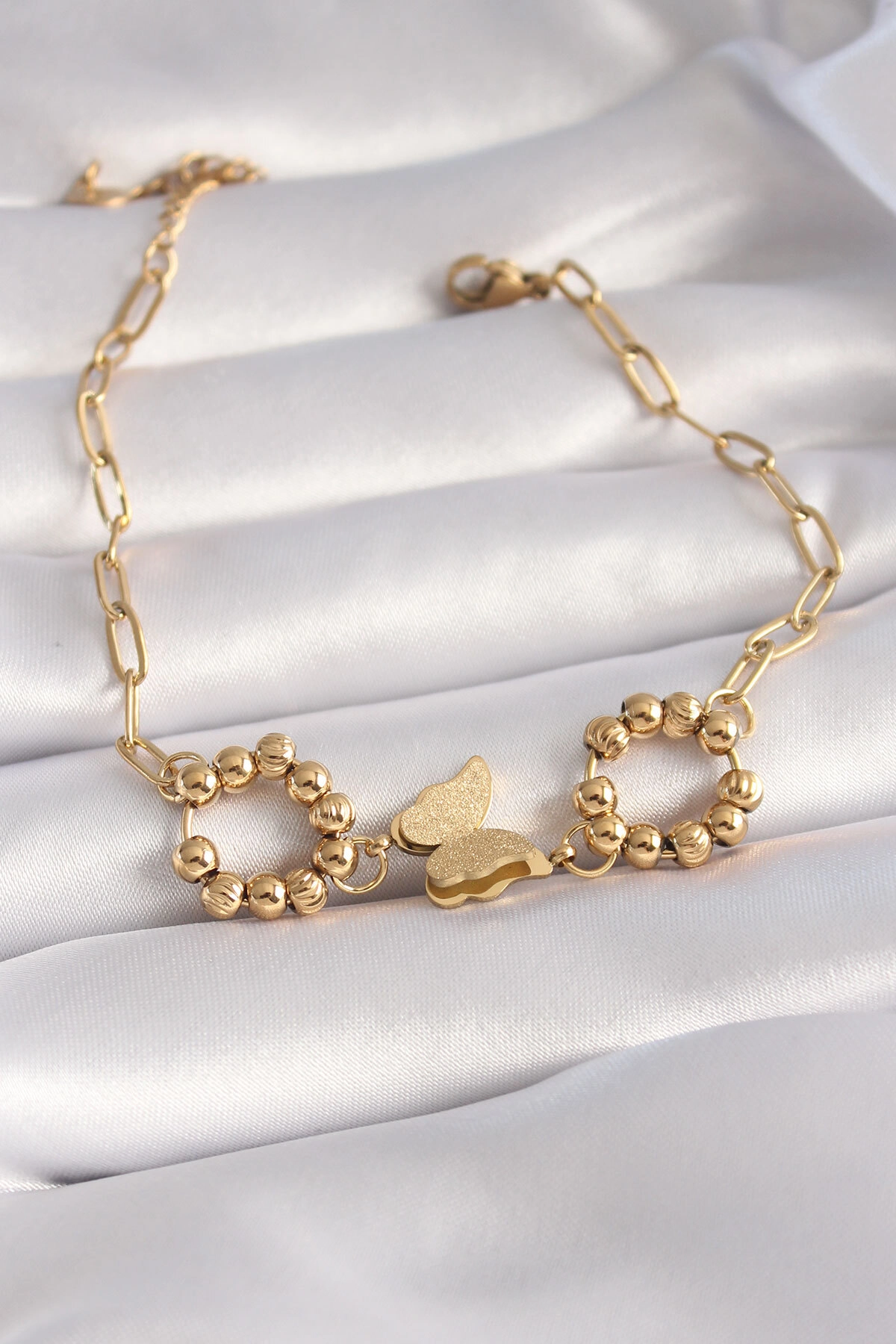 316L Çelik Gold Renk Simli Kelebek Figür Kadın Bileklik-0