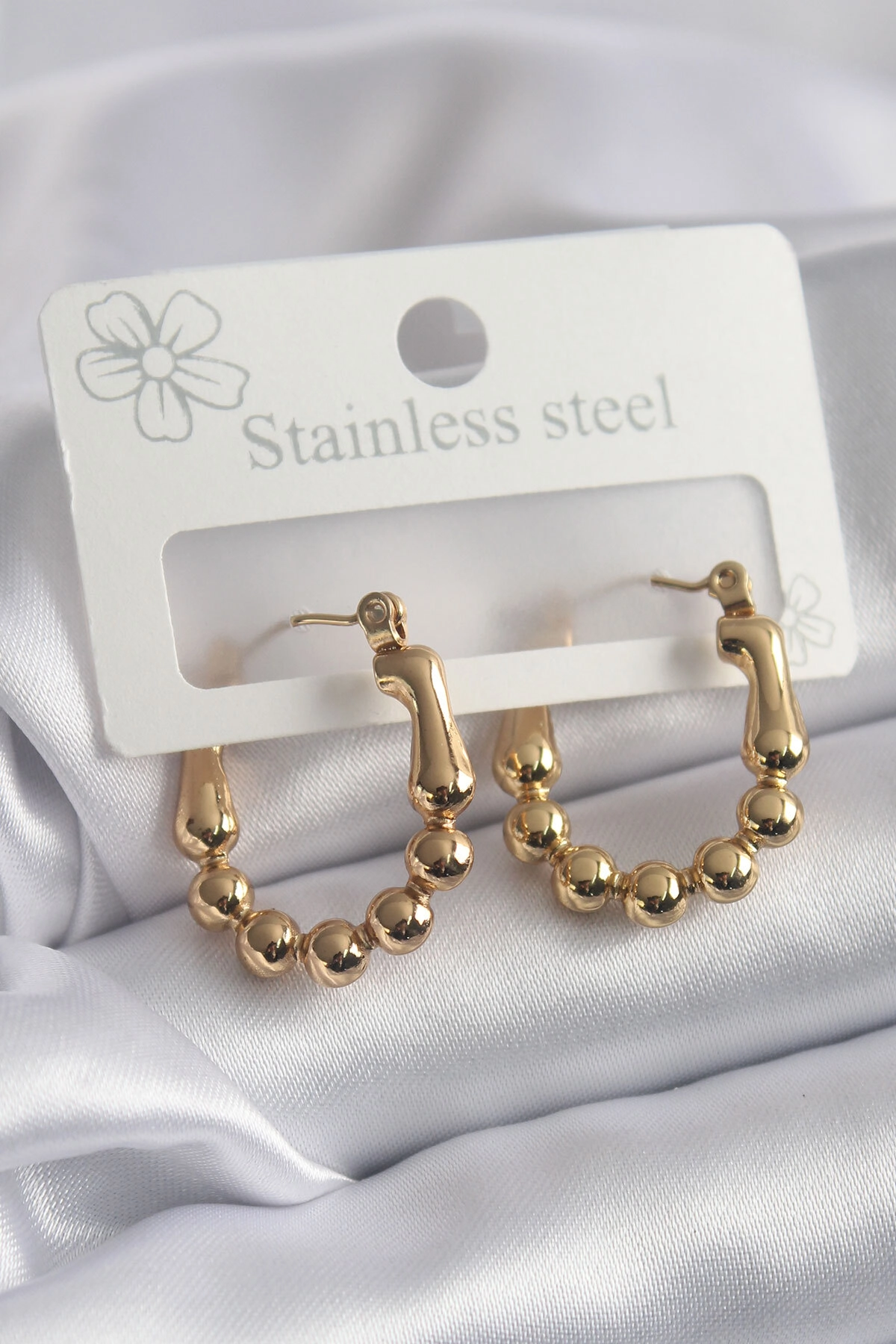 316L Çelik Gold Renk Topçuk Halka Model Kadın Küpe-0