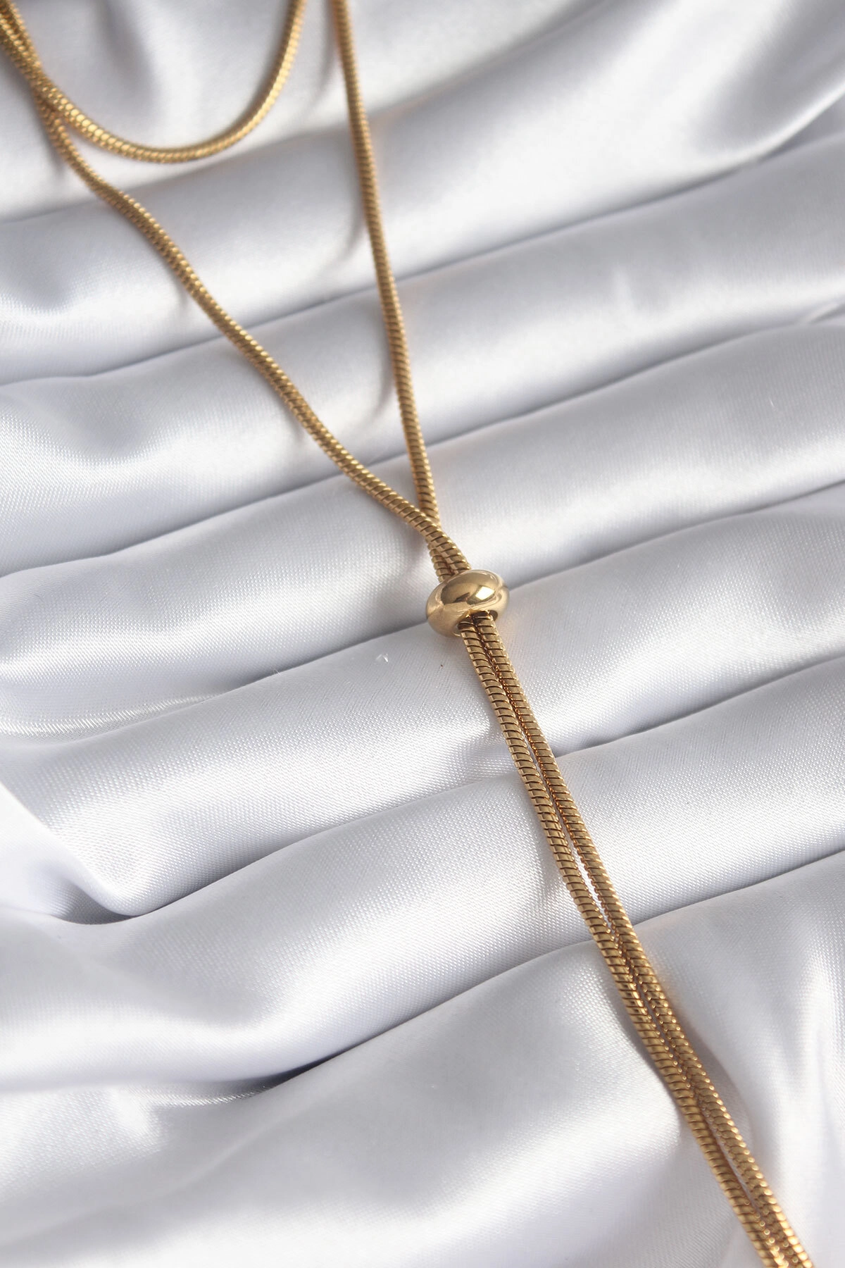 316L Çelik Gold Renk Tüp Zincir Asansör Model Kadın Kolye-0