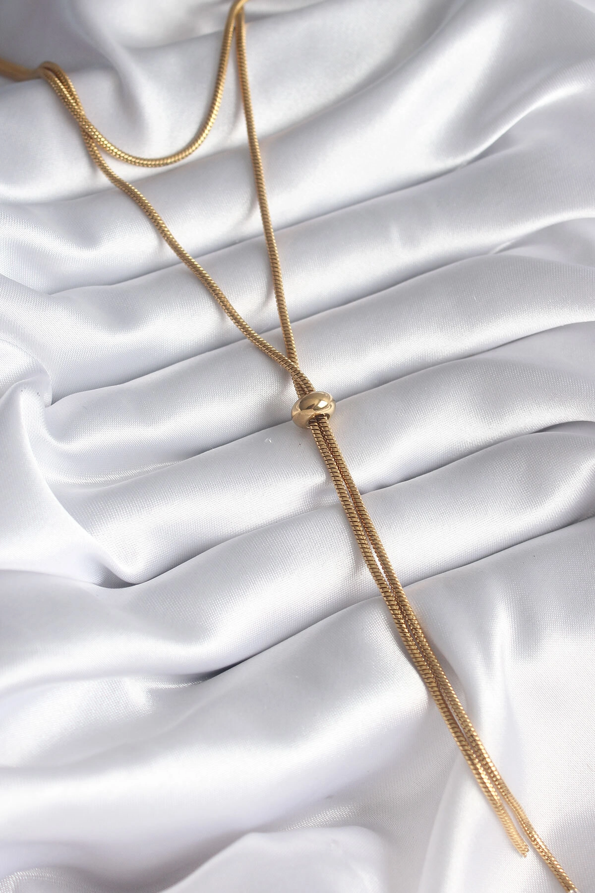 316L Çelik Gold Renk Tüp Zincir Asansör Model Kadın Kolye-1