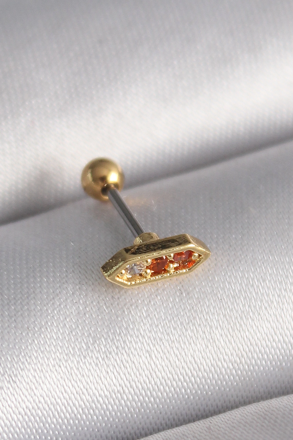 316L Çelik Gold Renk Turuncu Zirkon Taşlı Tragus Piercing-0