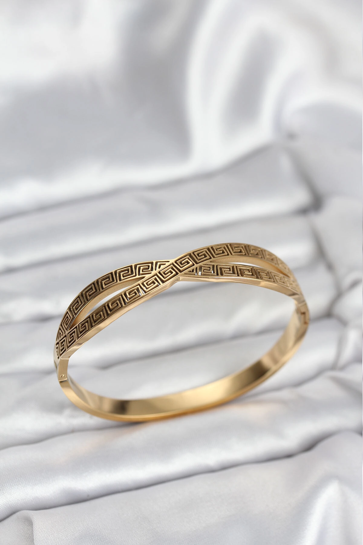 316L Çelik Gold Renk Vintage Kadın Kelepçe Bileklik-0