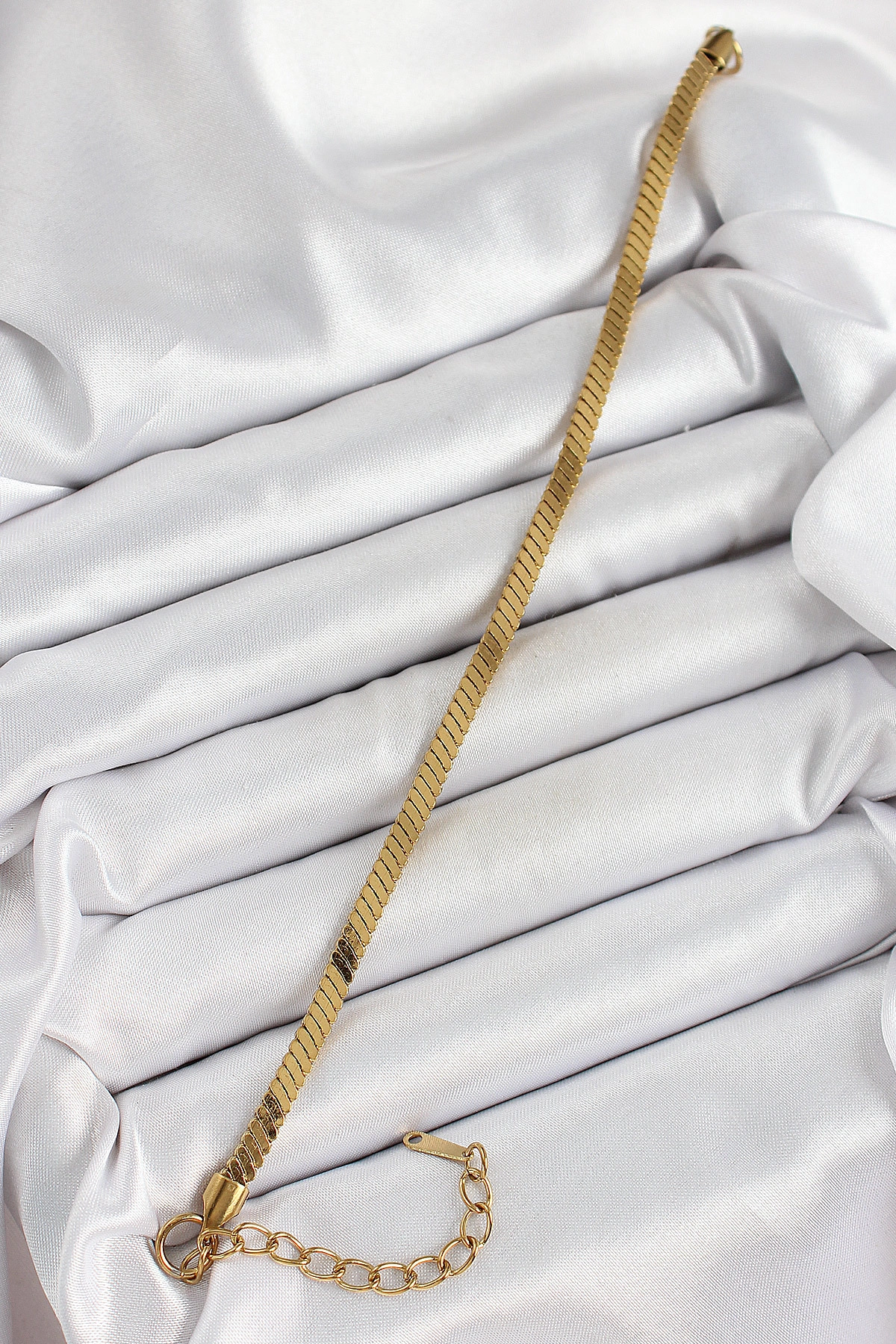 316L Çelik Gold Renk Yassı Zincir Model Kadın Bileklik-0