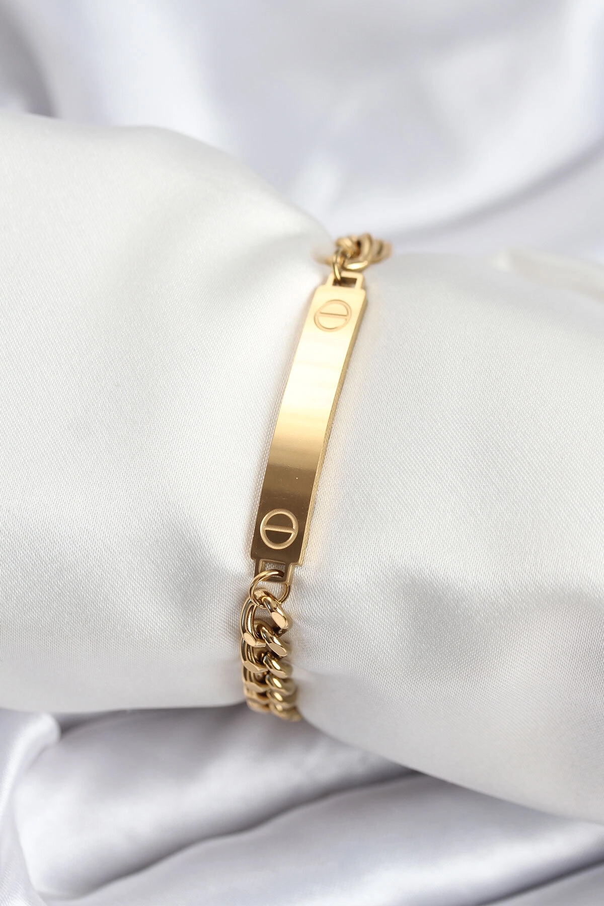 316L Çelik Gold Renk Yazı Yazmaya Uygun Kadın Bileklik-0