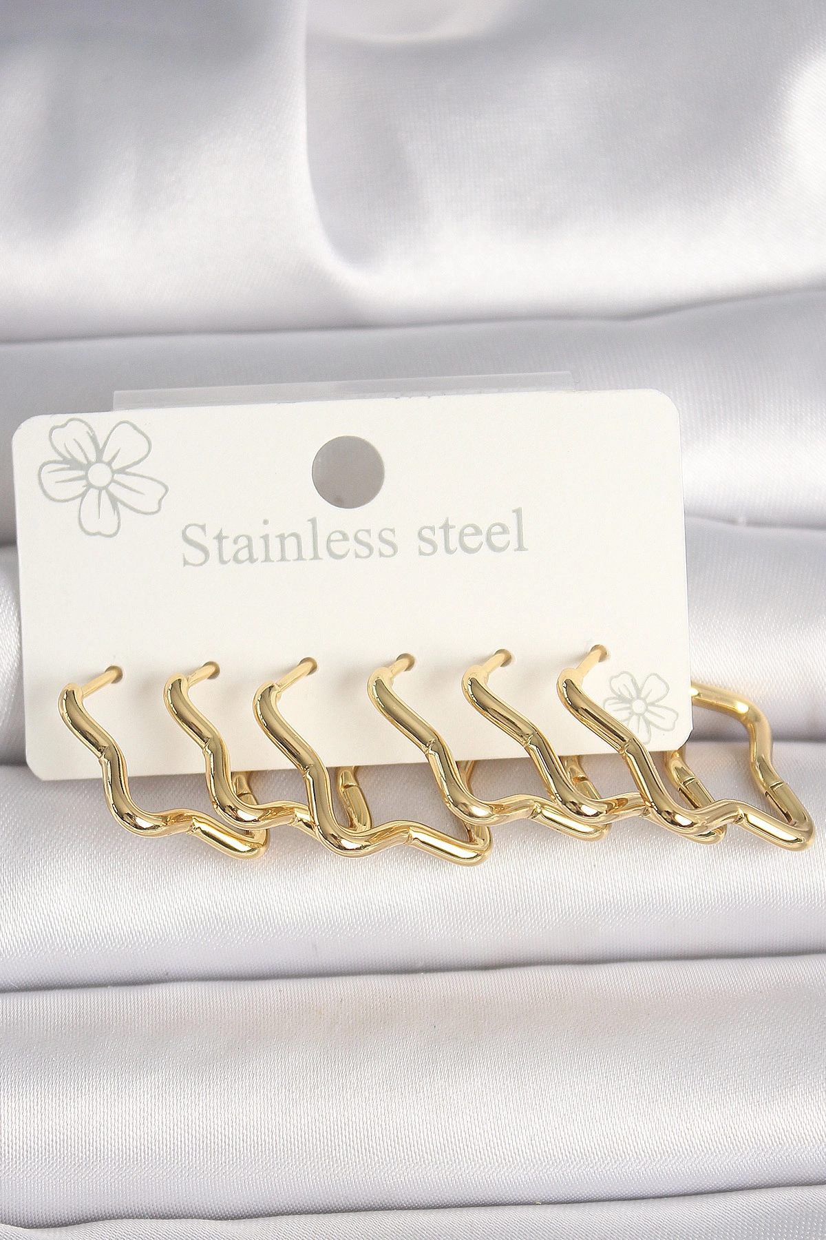 316L Çelik Gold Renk Yıldız Model Kadın Küpe Seti-0