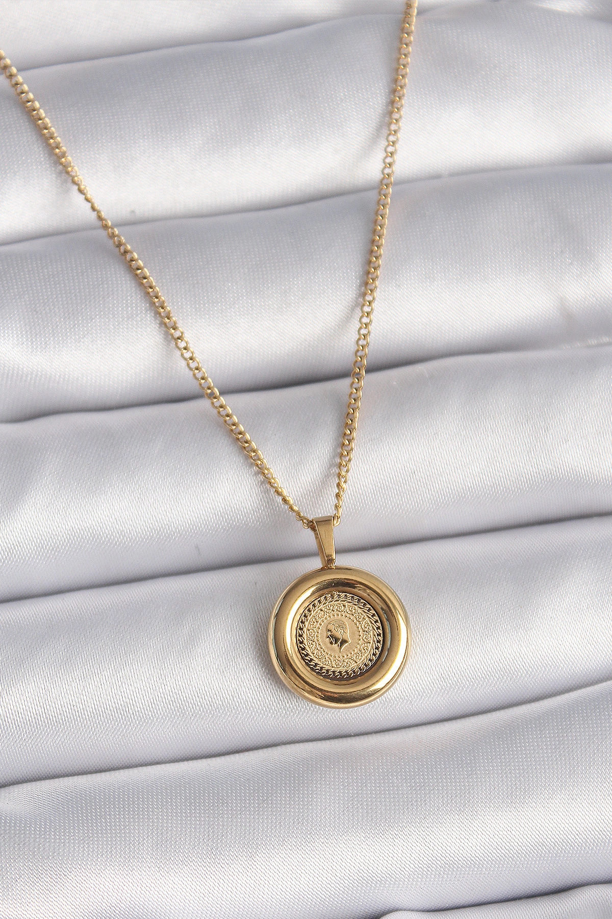 316L Çelik Gold Renk Zincir Gold Altın Model Kadın Kolye-0