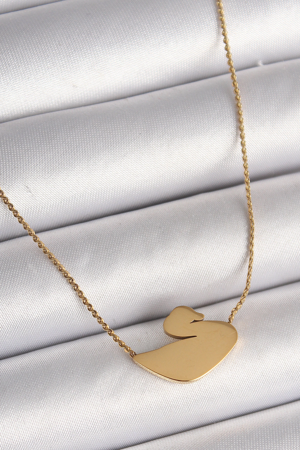 316L Çelik Gold Renk Zincir Kuğu Model Kadın Kolye-0