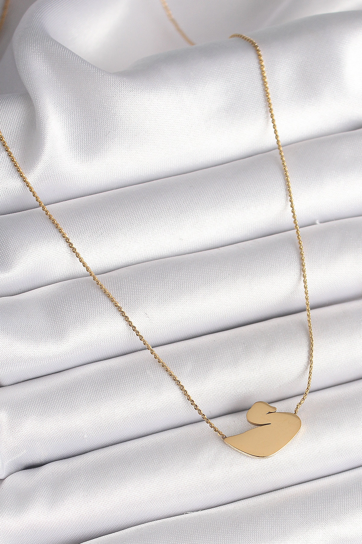 316L Çelik Gold Renk Zincir Kuğu Model Kadın Kolye-1