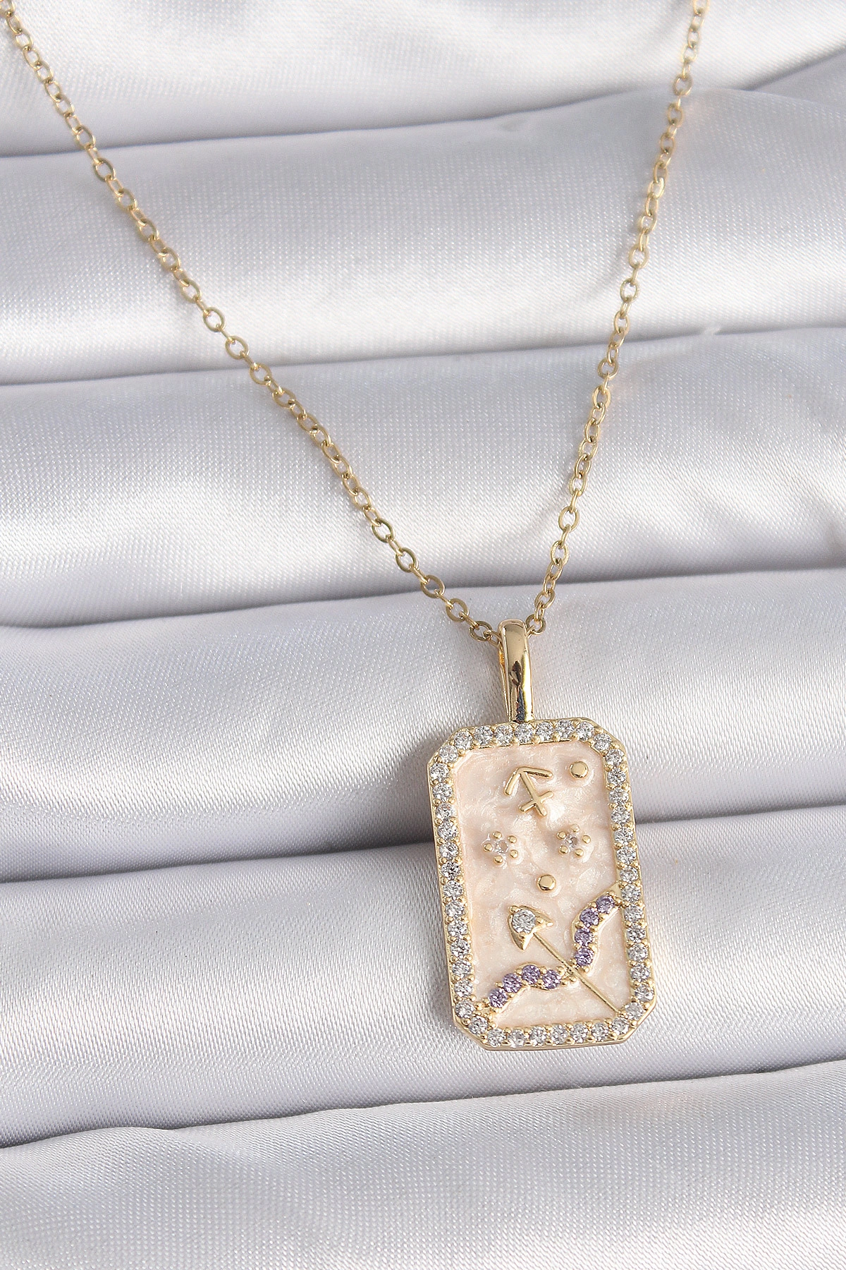 316L Çelik Gold Renk Zincir Yay Burcu Zirkon Taşlı Kadın Kolye-0