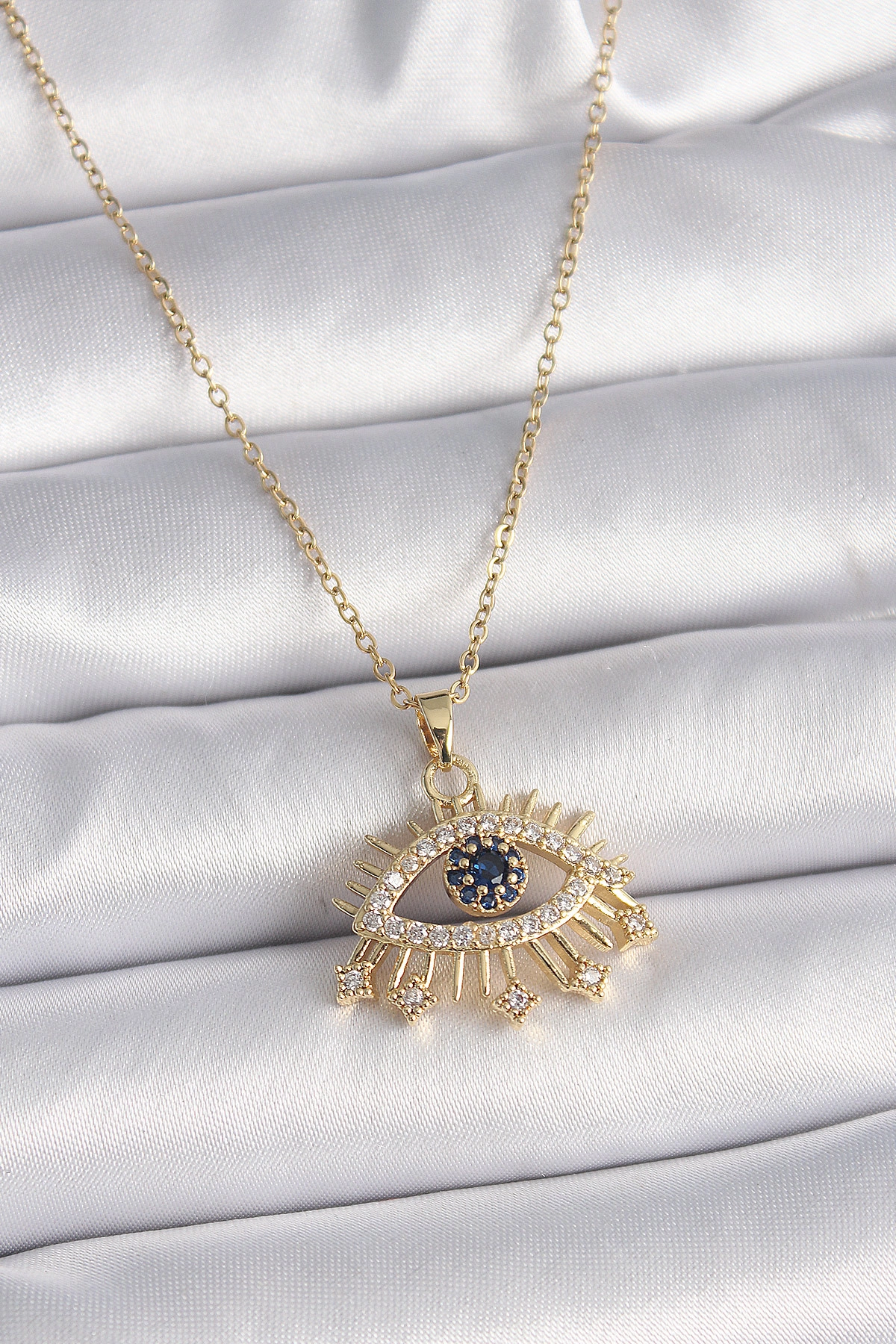 316L Çelik Gold Renk Zincir Zirkon Taşlı Göz Model Kadın Yüzük-0