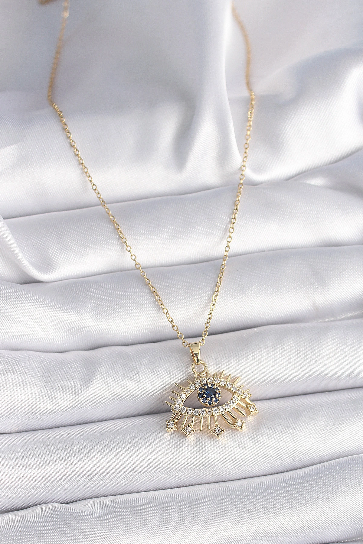 316L Çelik Gold Renk Zincir Zirkon Taşlı Göz Model Kadın Yüzük-1