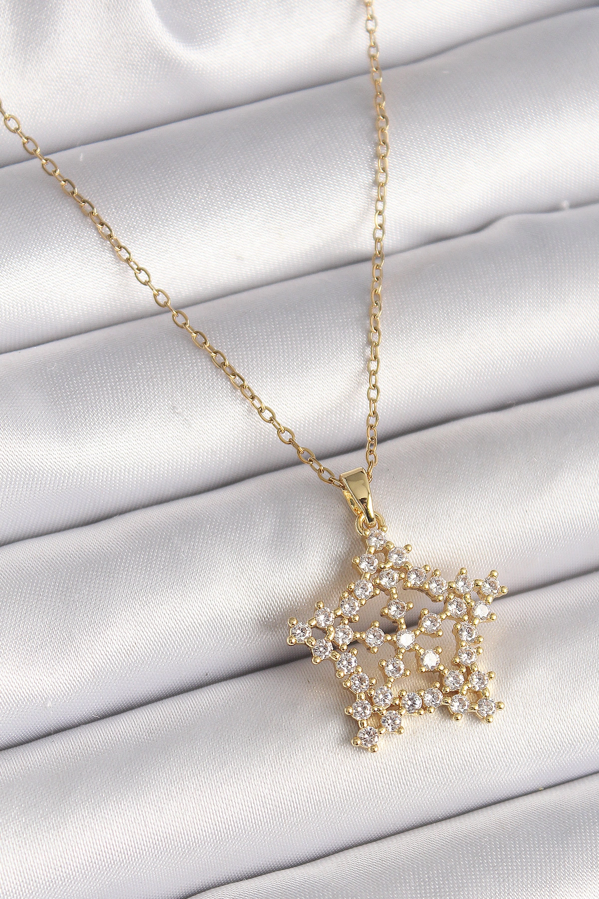 316L Çelik Gold Renk Zincir Zirkon Taşlı Kar Tanesi Model Kadın Kolye-0