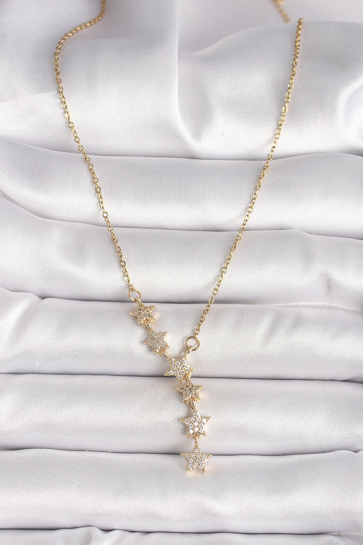 316L Çelik Gold Renk Zincir Zirkon Taşlı Yıldız Model Kadın Kolye-1