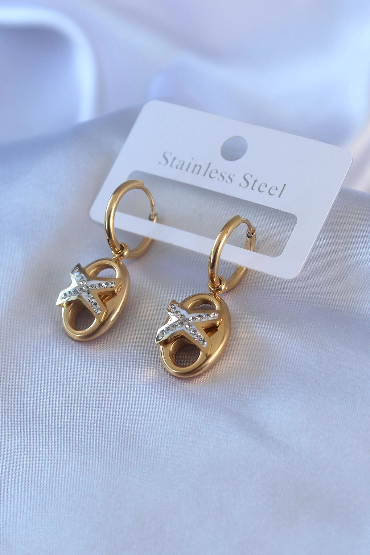 316L Çelik Gold Renk Zirkon Taş Detay Kadın Küpe-0