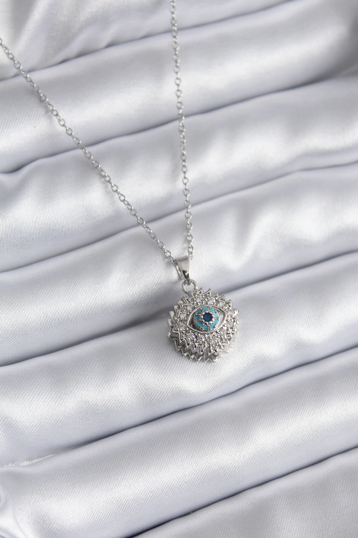 316L Çelik Gold Renk Zirkon Taşlı Göz Model Kadın Kolye-0