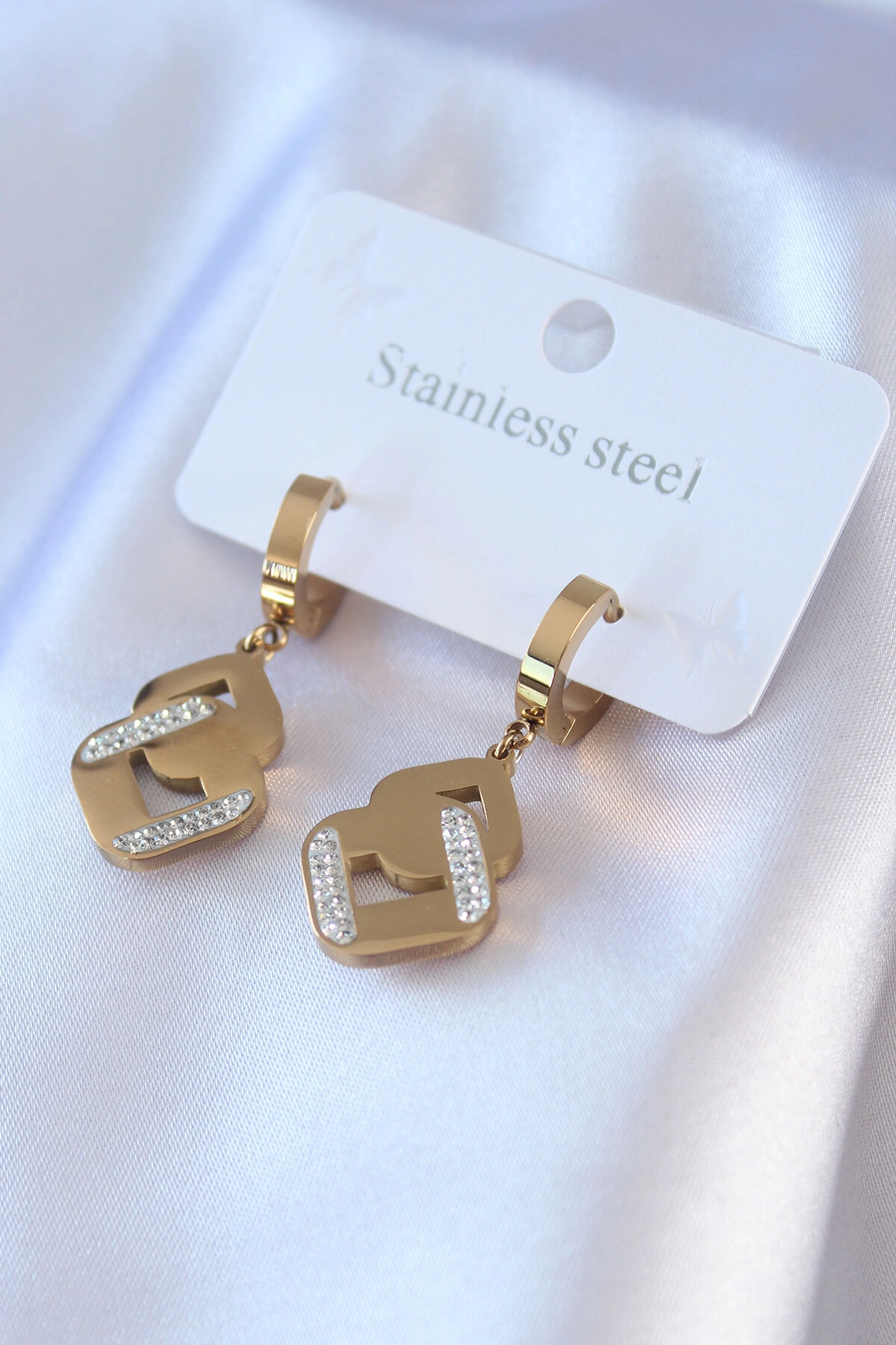 316L Çelik Gold Renk Zirkon Taşlı Kadın Küpe-0