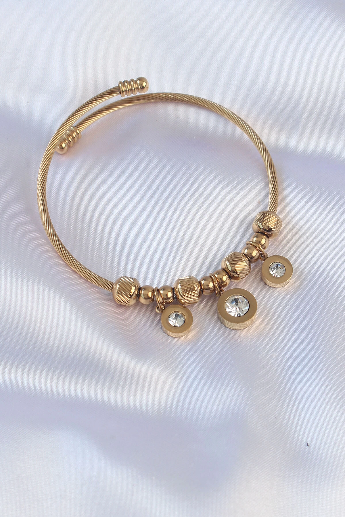 316L Çelik Gold Renk Zirkon Taşlı Model Charm Bileklik-0