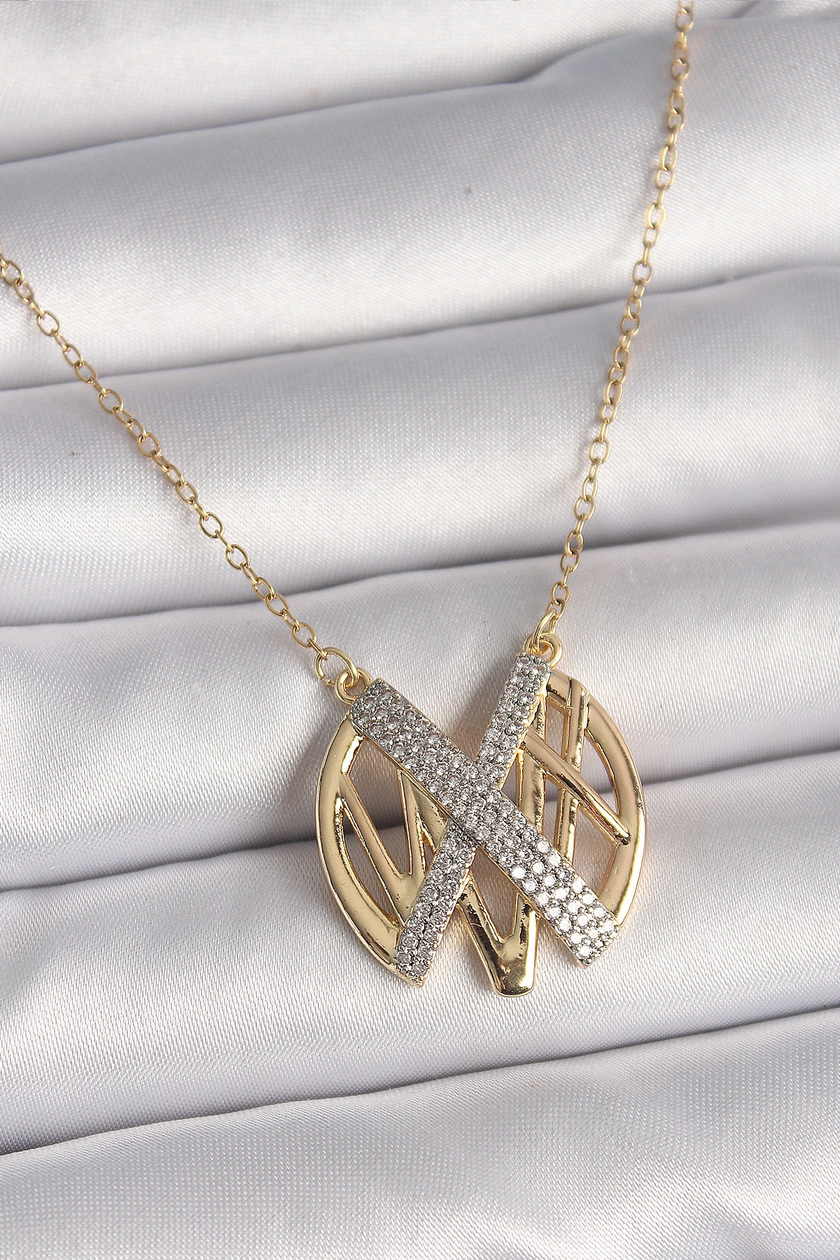 316L Çelik Gold Renk Zirkon Taşlı Vintage Model Kadın Kolye-0