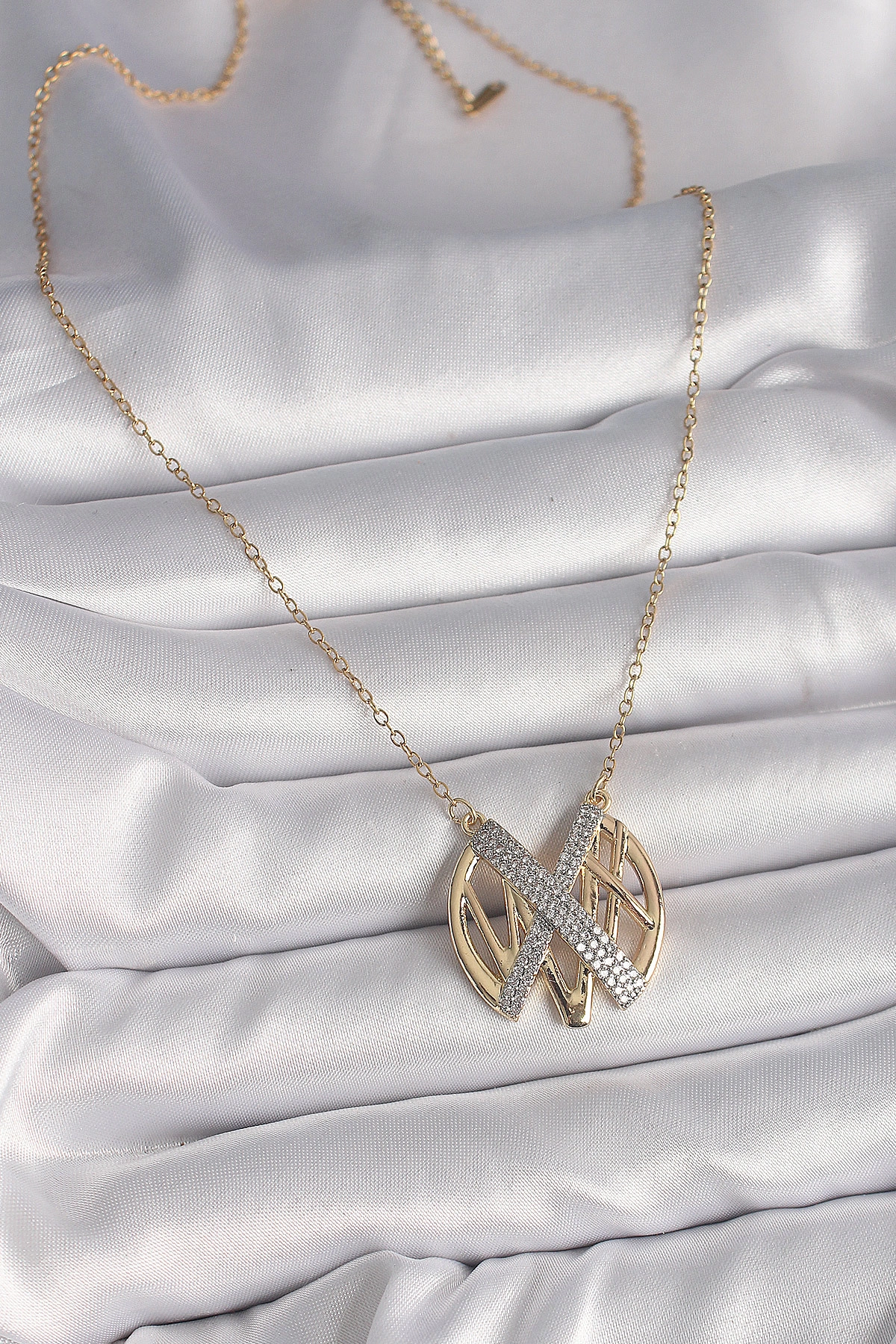 316L Çelik Gold Renk Zirkon Taşlı Vintage Model Kadın Kolye-1