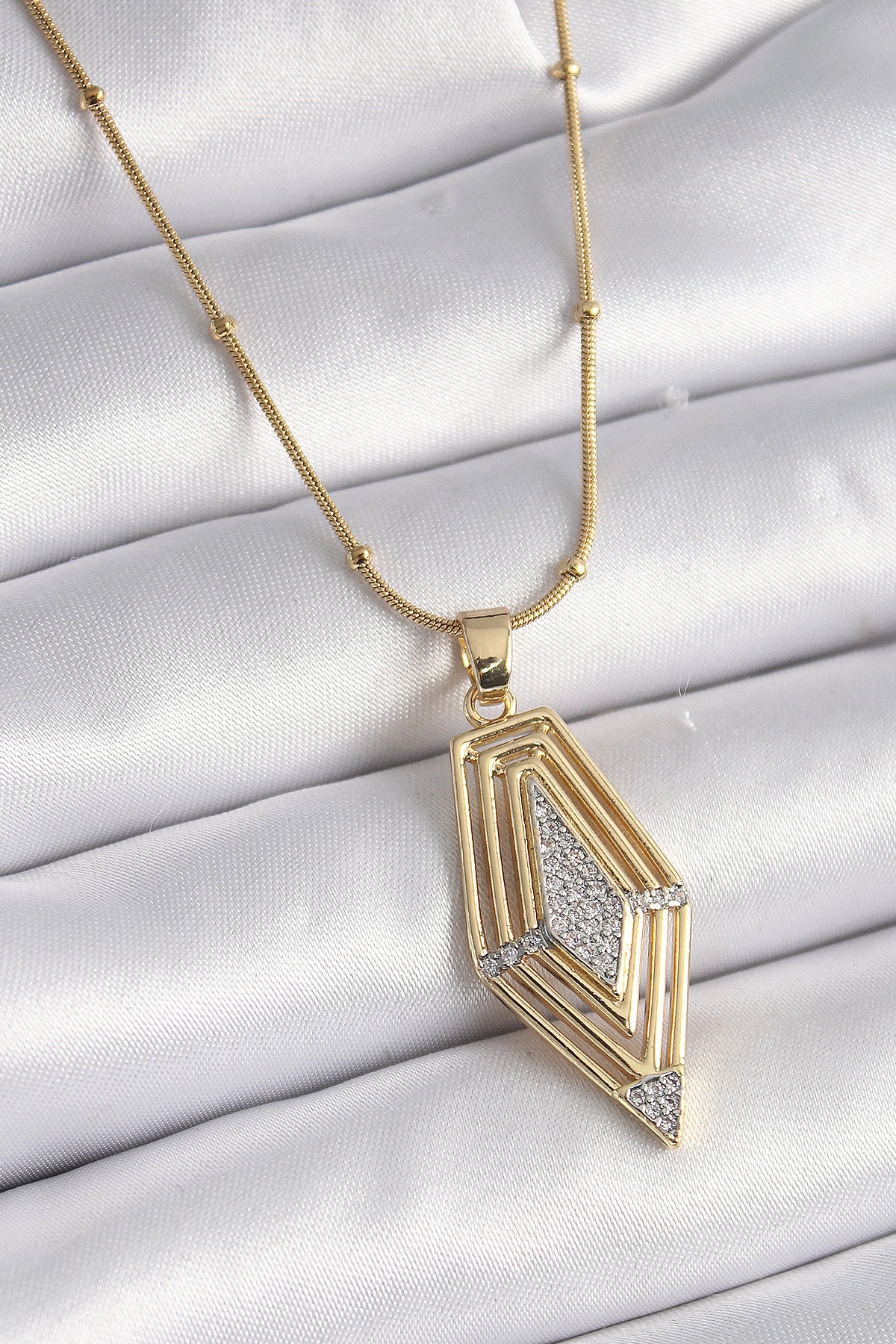 316L Çelik Gold Renk Zirkon Taşlı Vintage Model Kadın Kolye-0