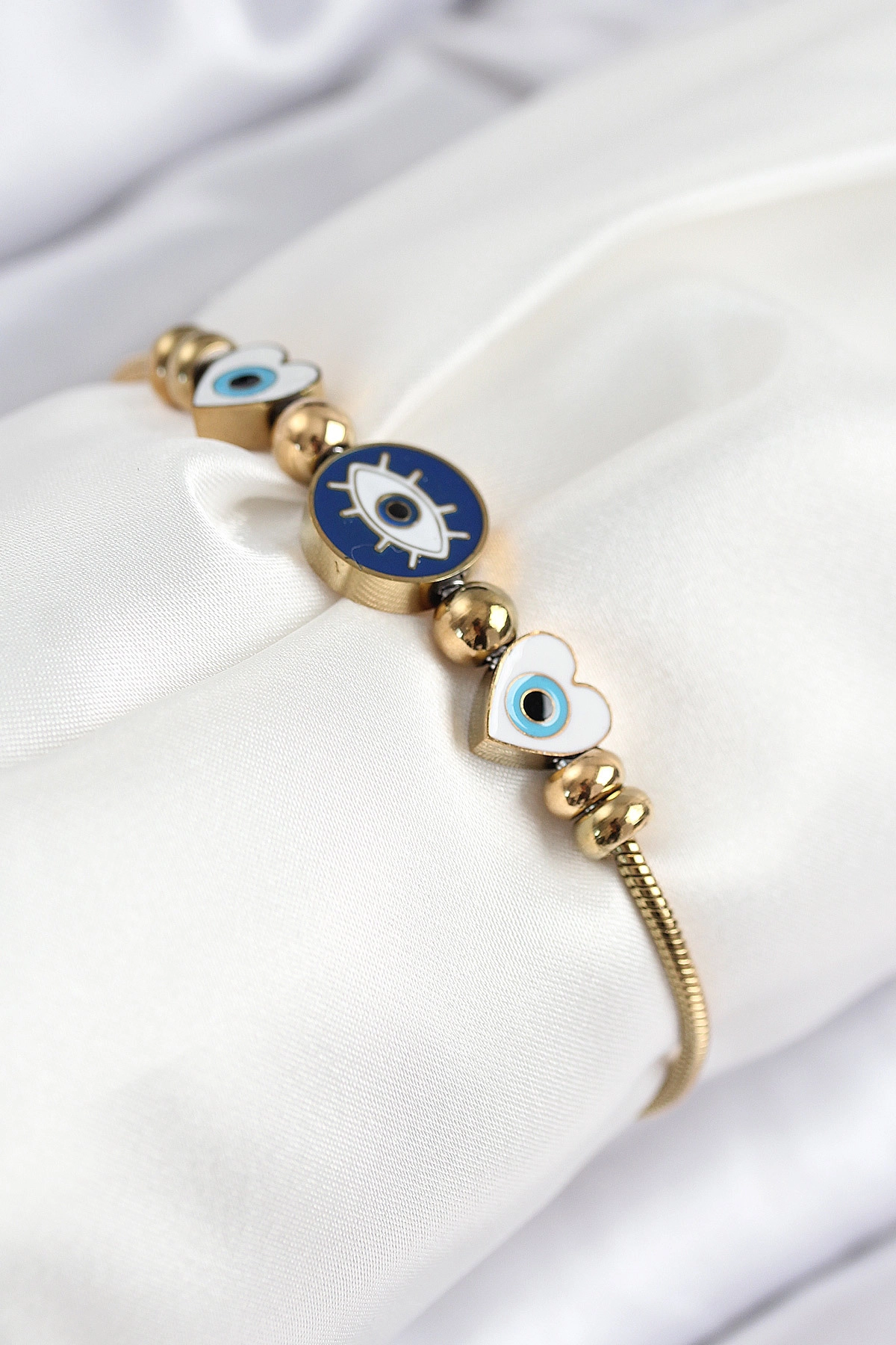 316L Çelik Göz Charm Model Gold Renk Kadın Bileklik-0