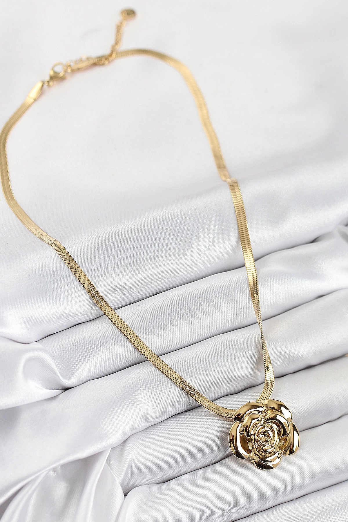 316L Çelik Gül Figürlü İtalyan Zincir Model Gold Renk Kadın Kolye-1