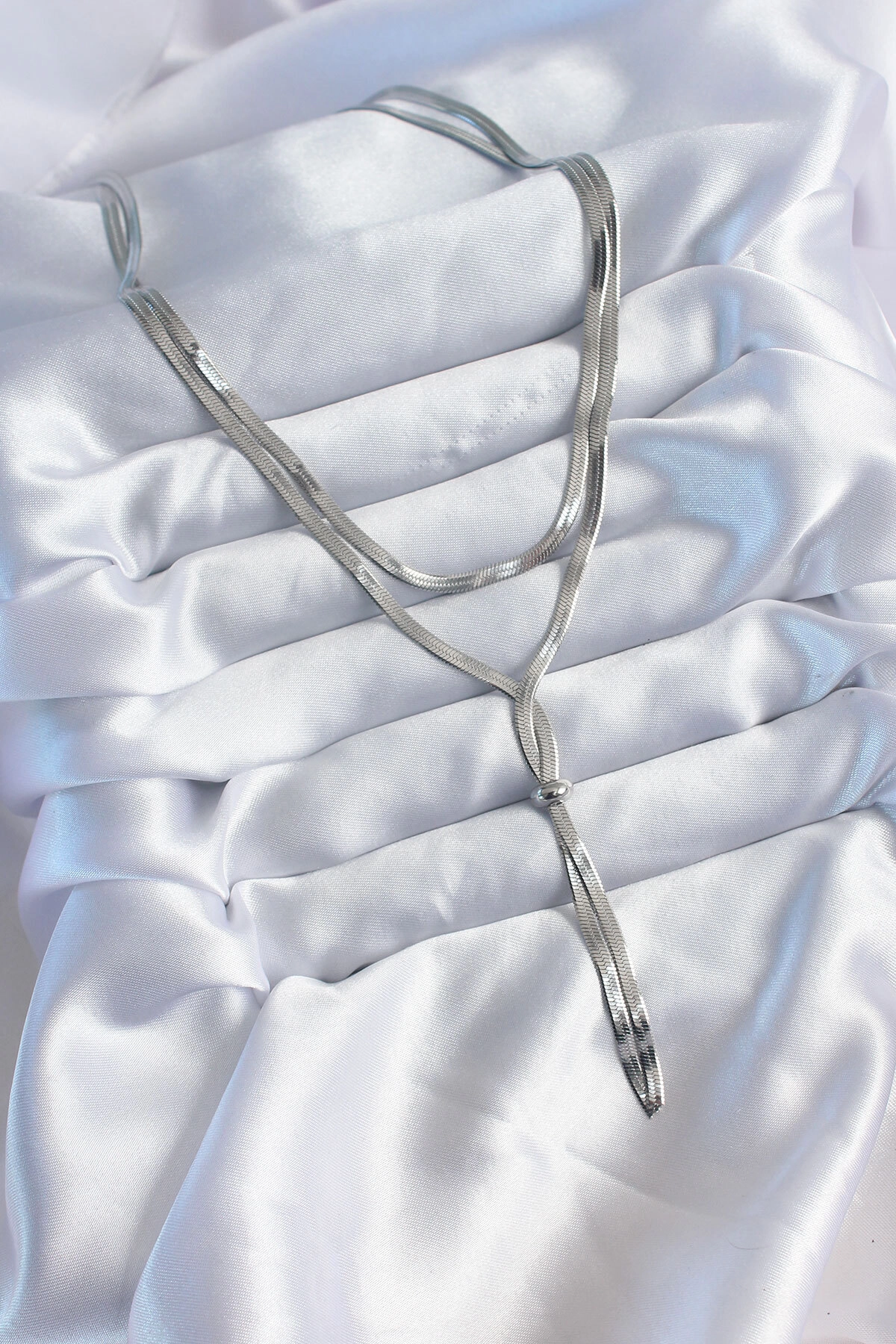 316L Çelik Gümüş Renk 2'li İtalyan Zincir Asansör Model Kadın Kolye-1