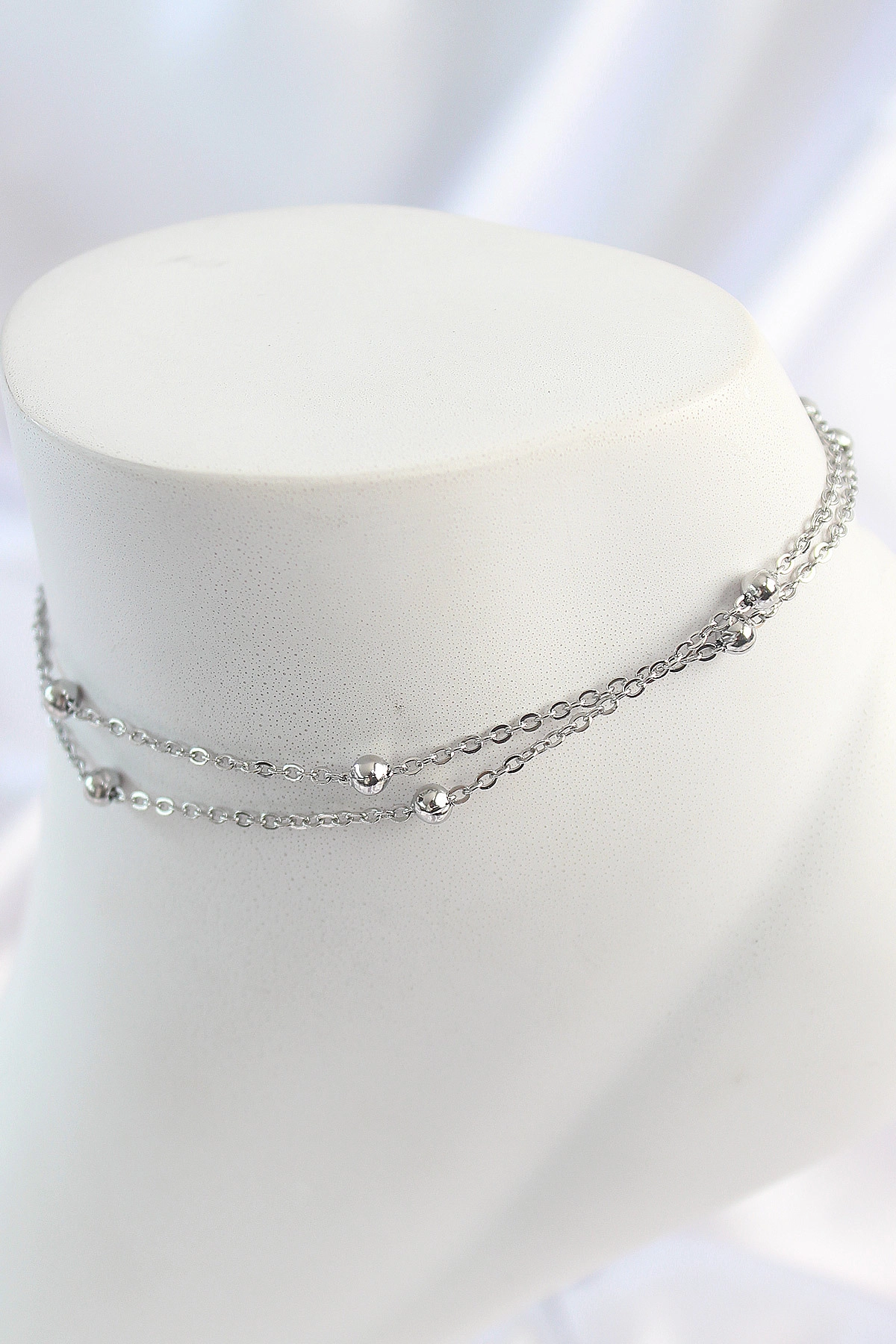 316L Çelik Gümüş Renk 2'Li Topçuk Detay Zincir Model Kadın Halhal-0