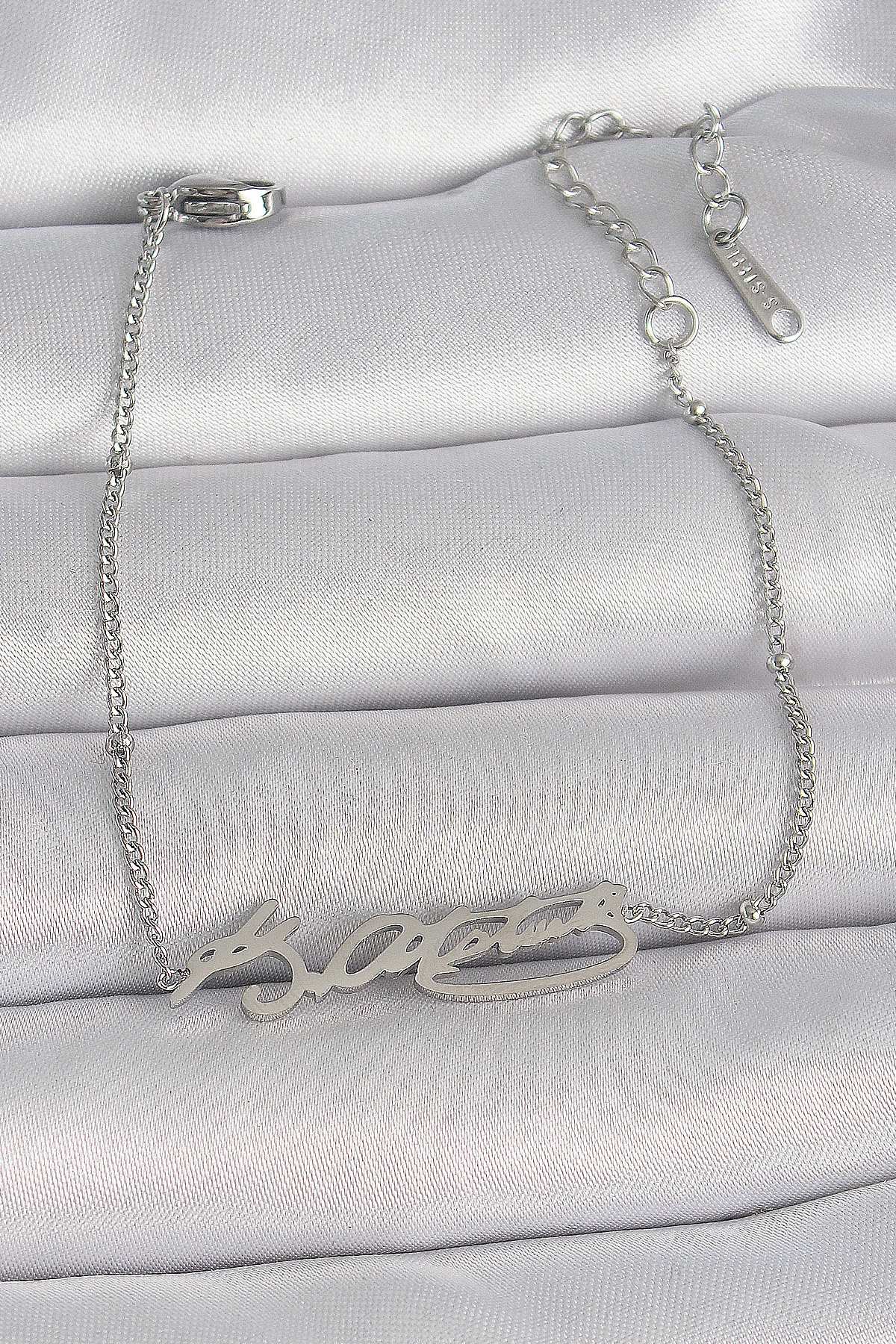 316L Çelik Gümüş Renk Atatürk İmza Model Kadın Bileklik-0