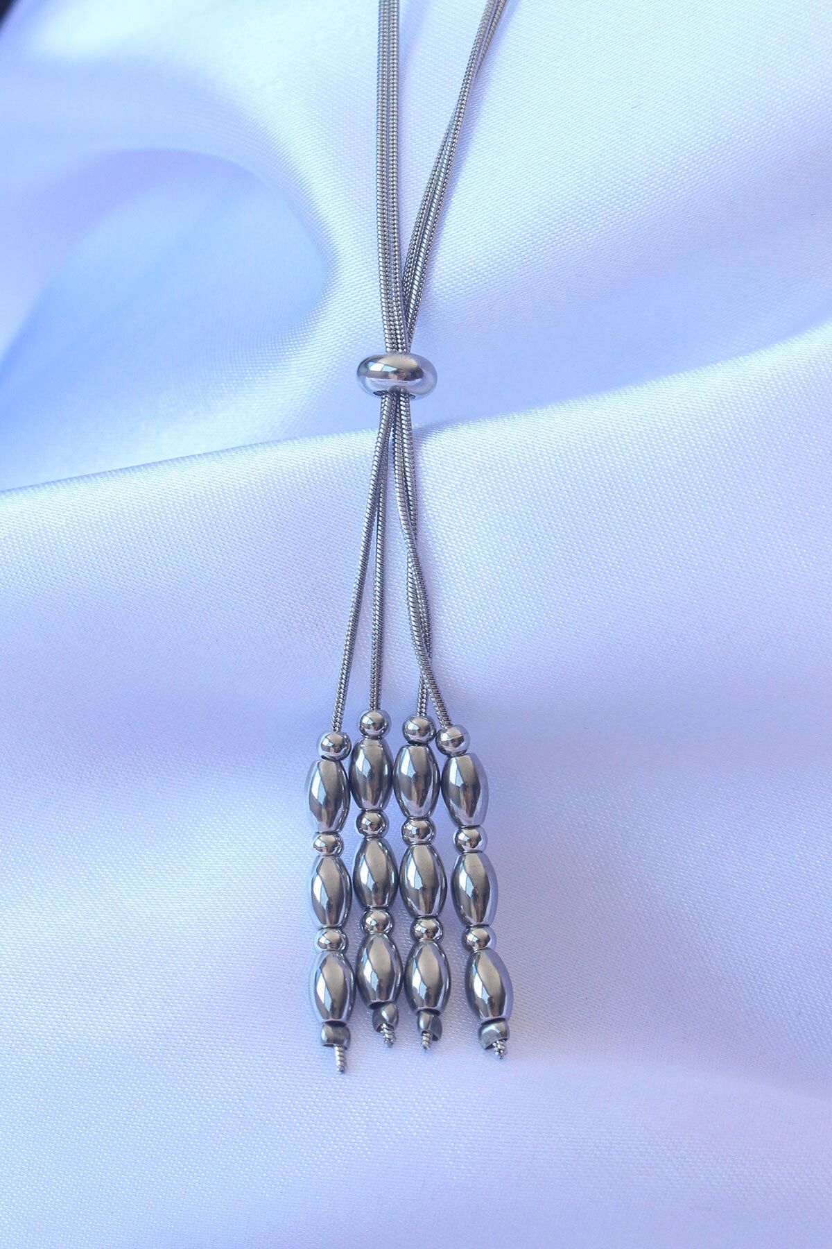 316L Çelik Gümüş Renk Boyu Ayarlanabilir Sallantılı Model Kolye-1